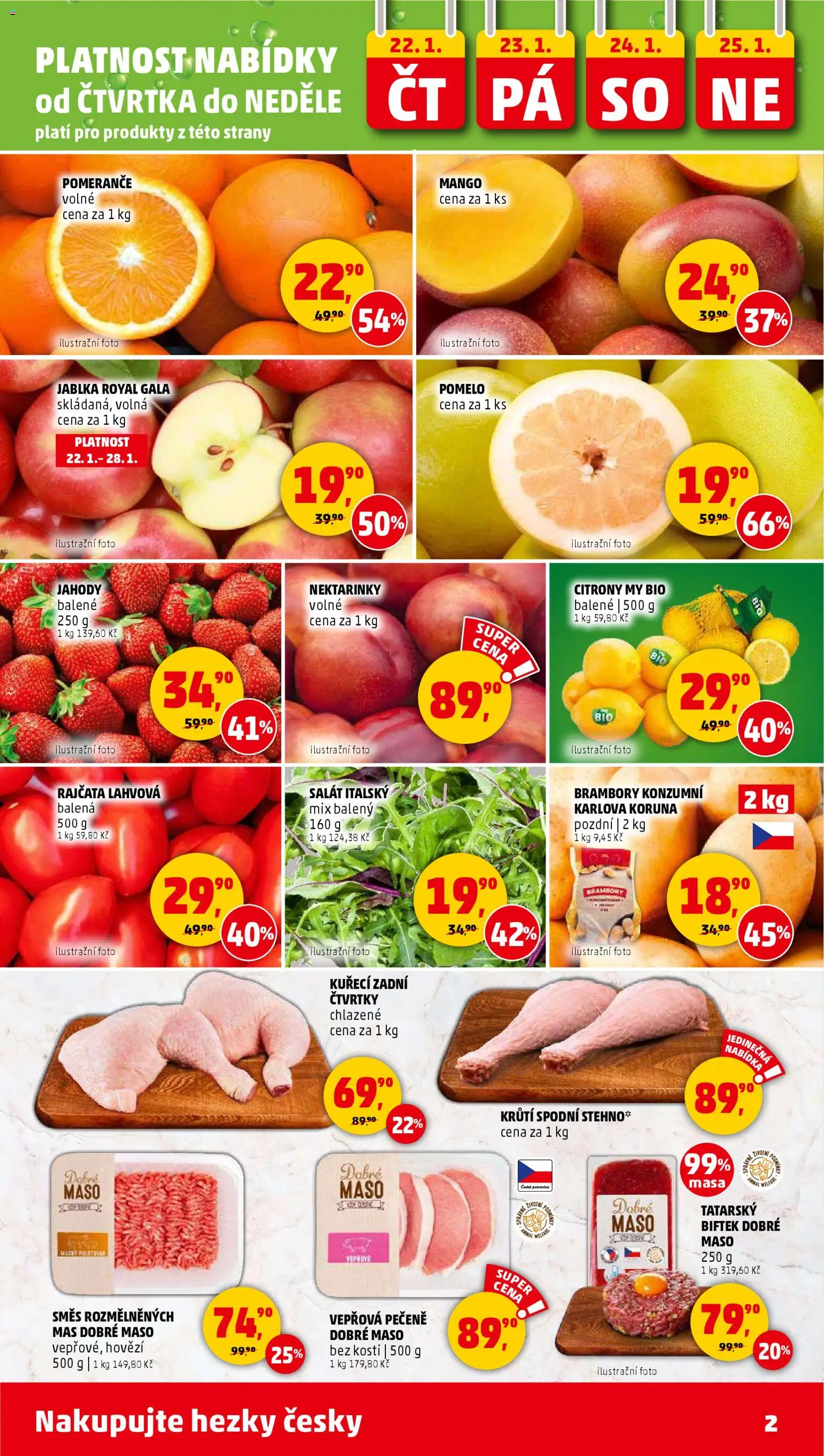 Penny Market leták - Čtvrtečník od 22.01.2026 | Strana: 2 | Produkty: Jablka, Pomeranče, Jahody, Brambory