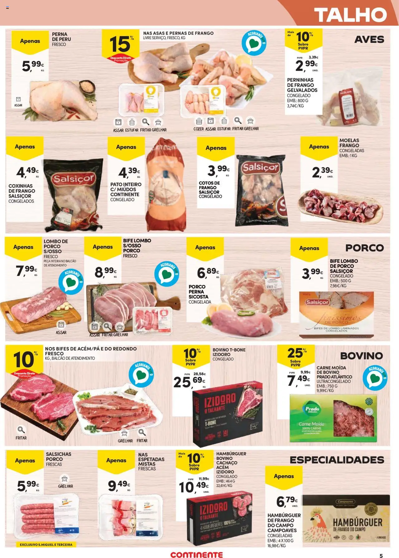 Continente Açores │ válido de 21.08.2025 | Página: 5 | Produtos: Frango, Hambúrguer, Lombo, Carne