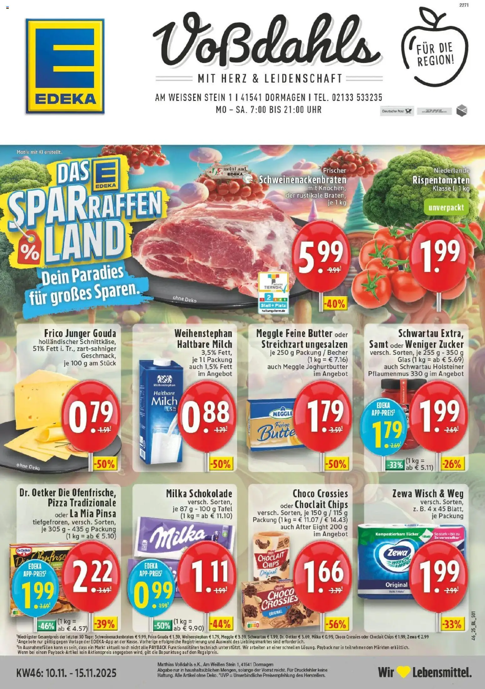 Edeka prospekt Dormagen	 – gültig ab 10.11.2025 | Seite: 1 | Produkte: Butter, Schokolade, Milka schokolade, Pizza
