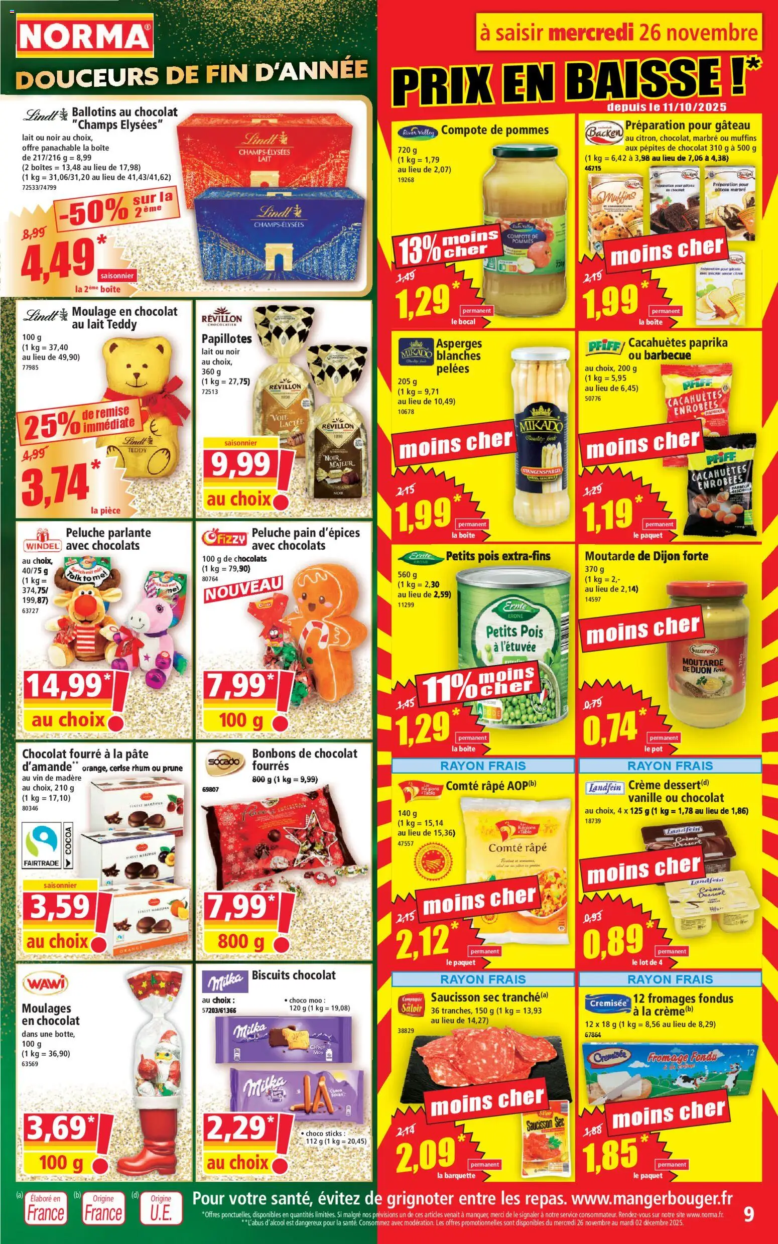 {H1} | Page: 9 | Produits: Pois, Lait, Pommes, Papillotes