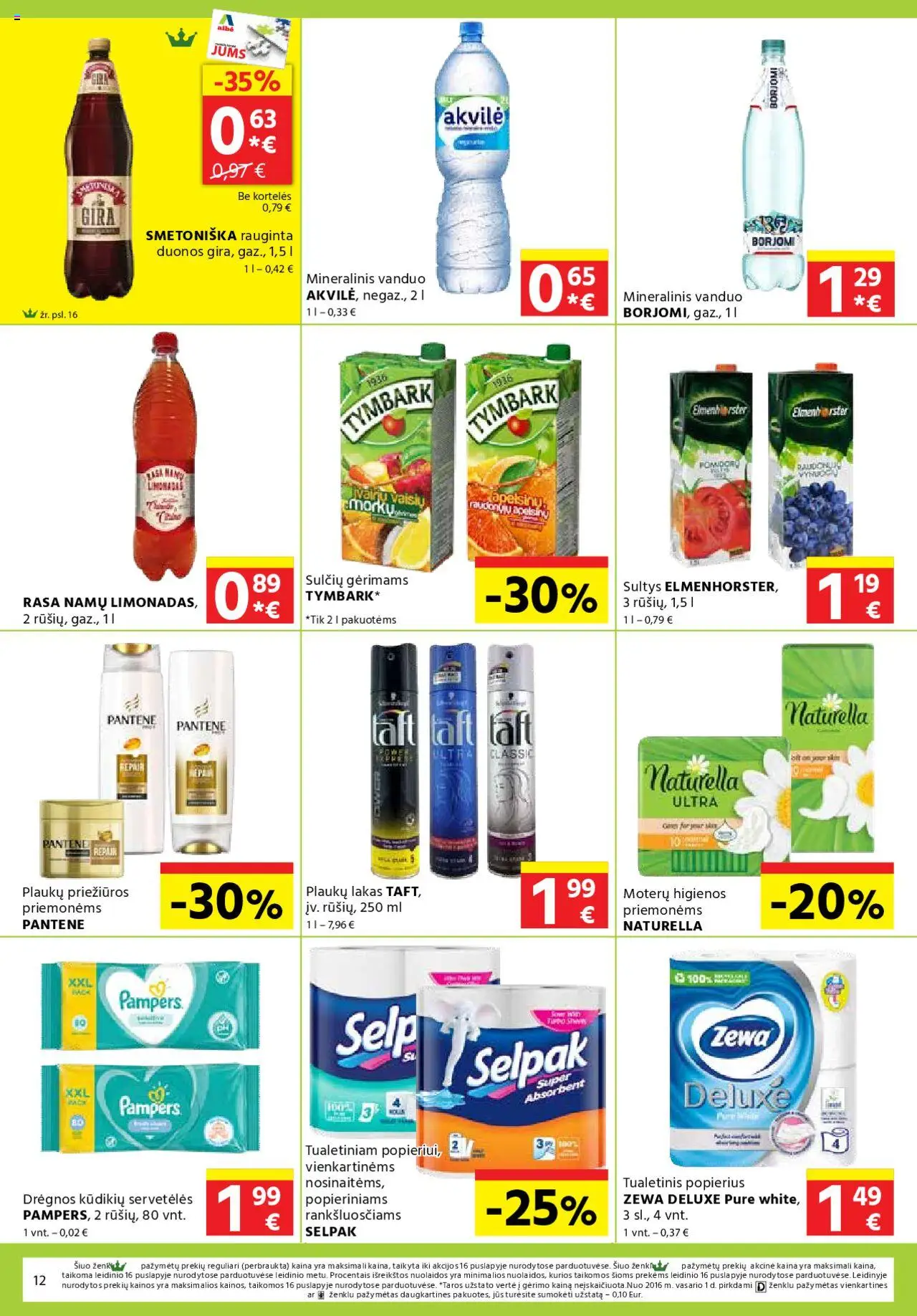 AIBE leidinys│galioja nuo 22.05.2025 | Puslapis: 12 | Prekių: Sultys, Tualetinis popierius, Mineralinis vanduo