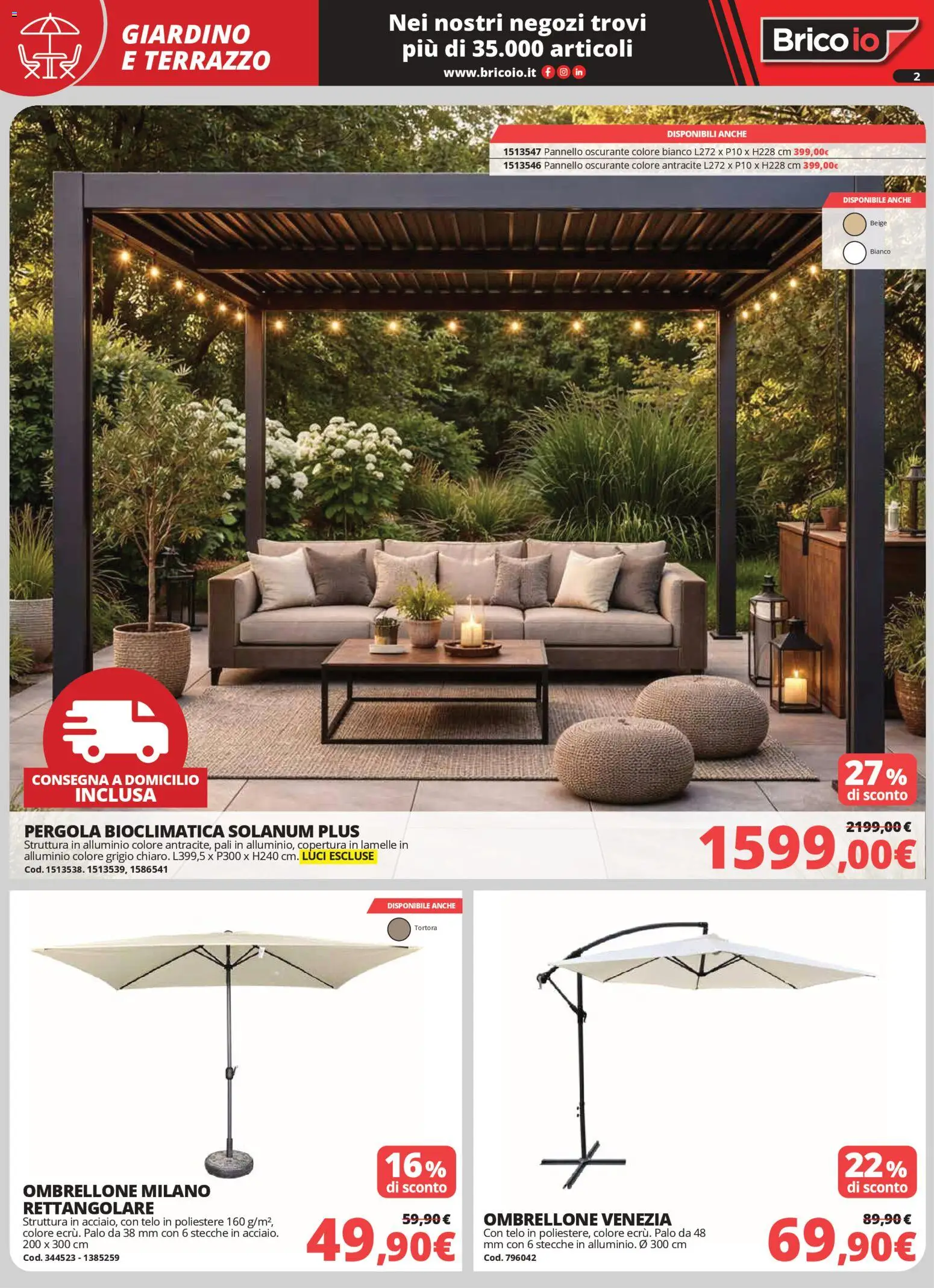 Volantino Brico io del 02.04.2026 | Pagina: 2 | Prodotti: Ombrellone, Pergola, Alluminio
