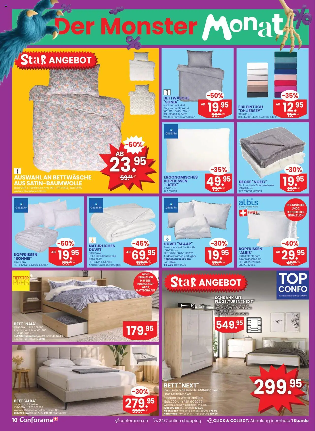 Conforama Aktionen – gültig ab 01.10.2025 | Seite: 10 | Produkte: Kommode, Nachttisch, Bett, Bettwäsche