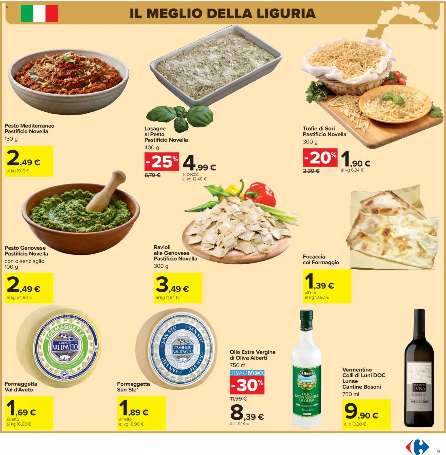 Volantino Carrefour del 07.04.2026 | Pagina: 9 | Prodotti: Focaccia, Olio, Ravioli, Olio extra vergine