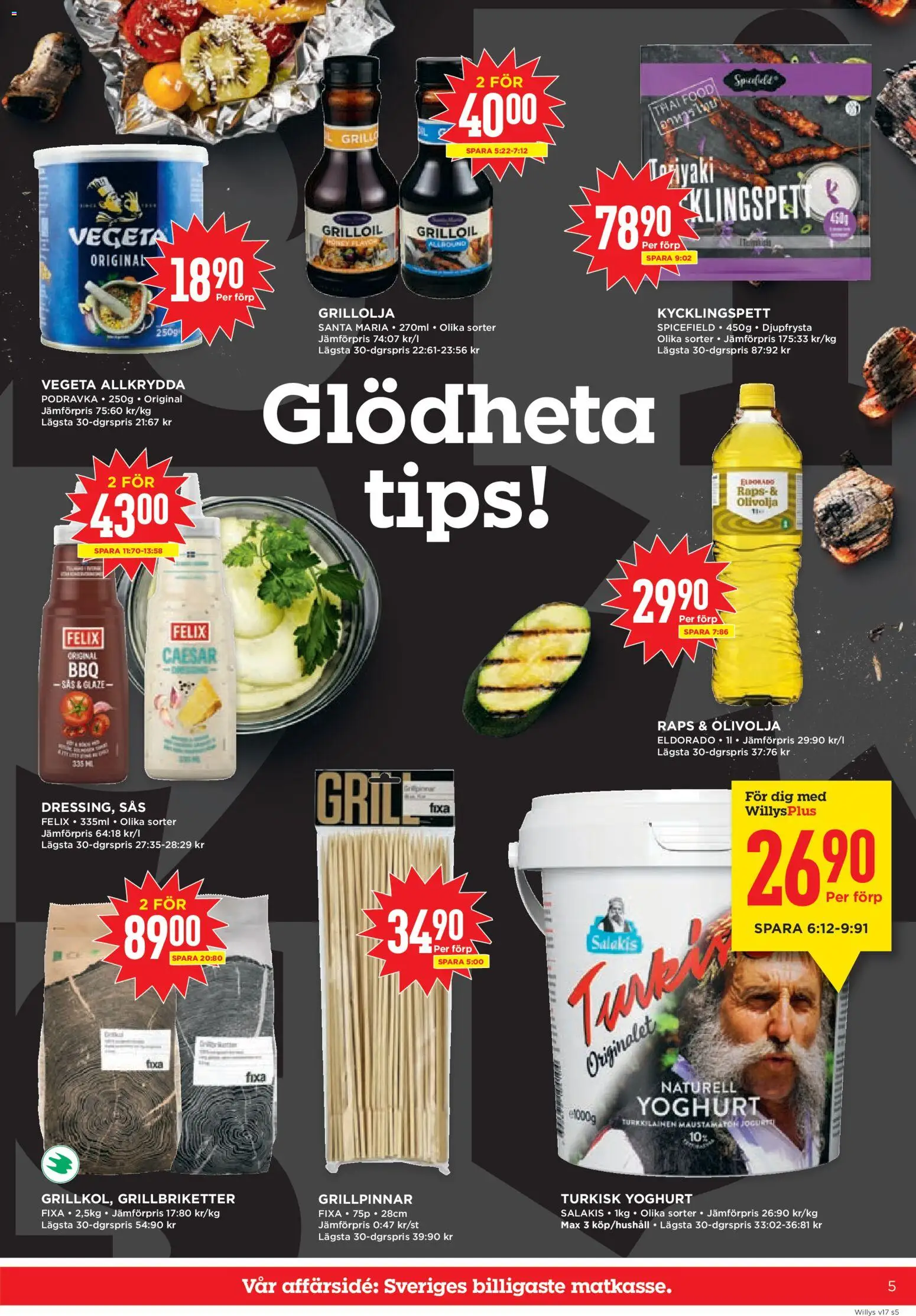 Willys reklamblad aktuell från 20.04.2026 | Sida: 5 | Produkter: Grill, Olivolja, Yoghurt