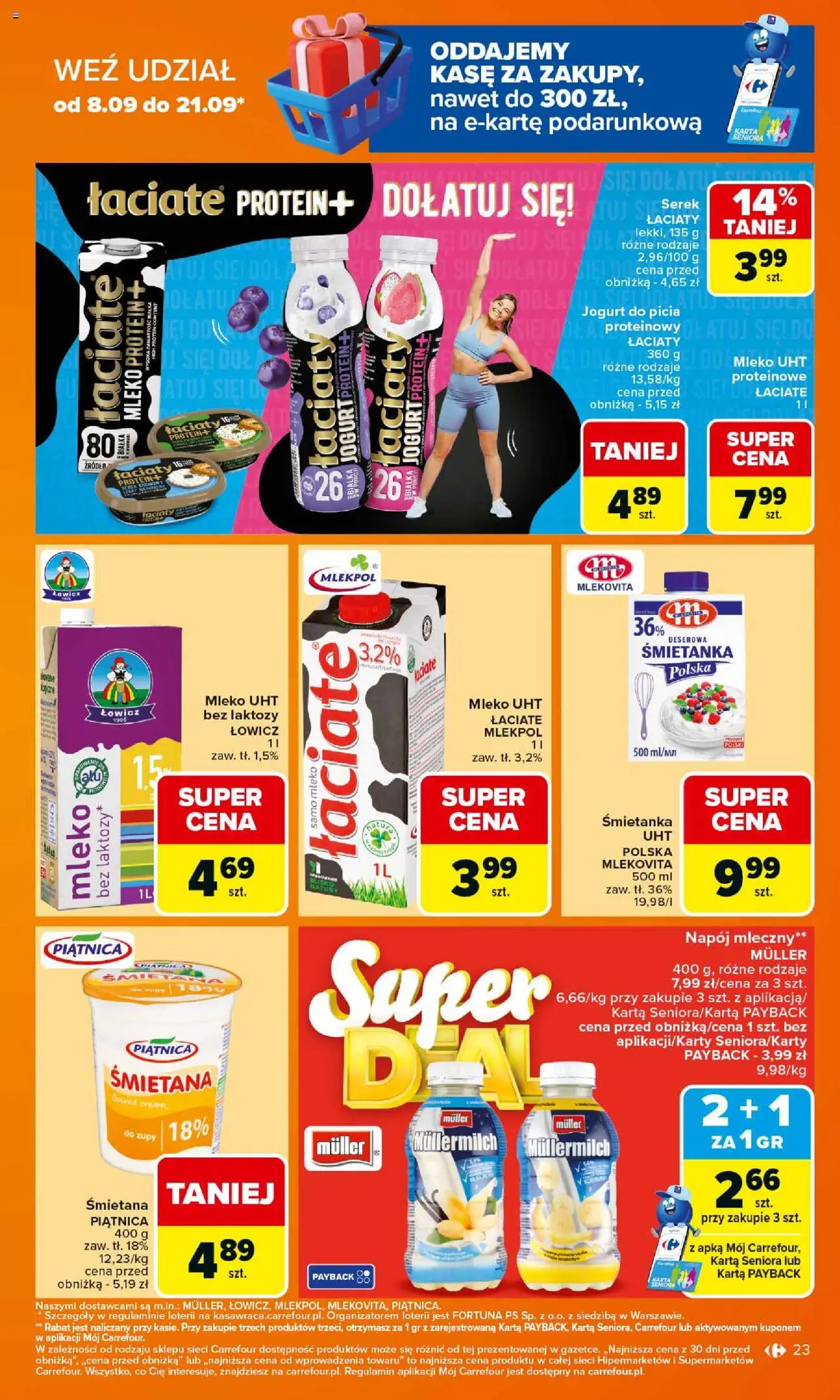 Carrefour Gazetka od 15.09.2025 | Strona: 23 | Produkty: Karta, Serek, Mleko, Jogurt