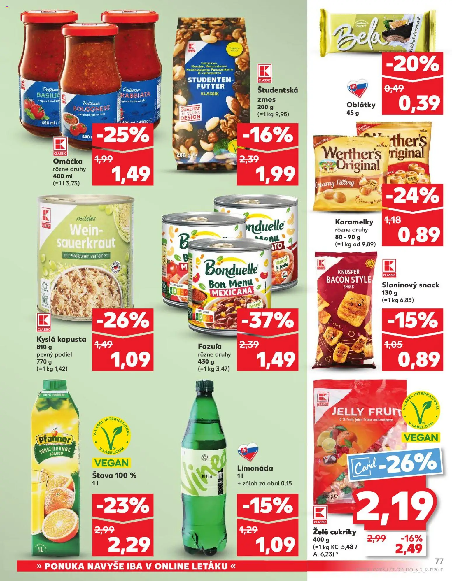 Nové Kaufland akcie – leták je platný od 15.01.2026 | Strana: 77 | Produkty: Kapusta, Fazuľa, Omáčka, Vinea
