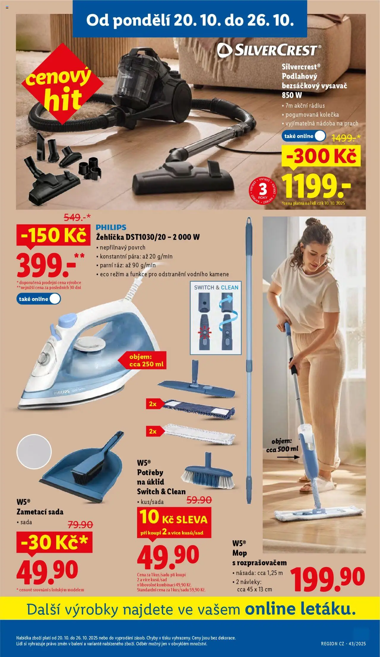 Lidl leták - Spotřební zboží od 20.10.2025 | Strana: 13 | Produkty: Vysavač, Bezsáčkový vysavač, Mop s rozprašovačem, W5