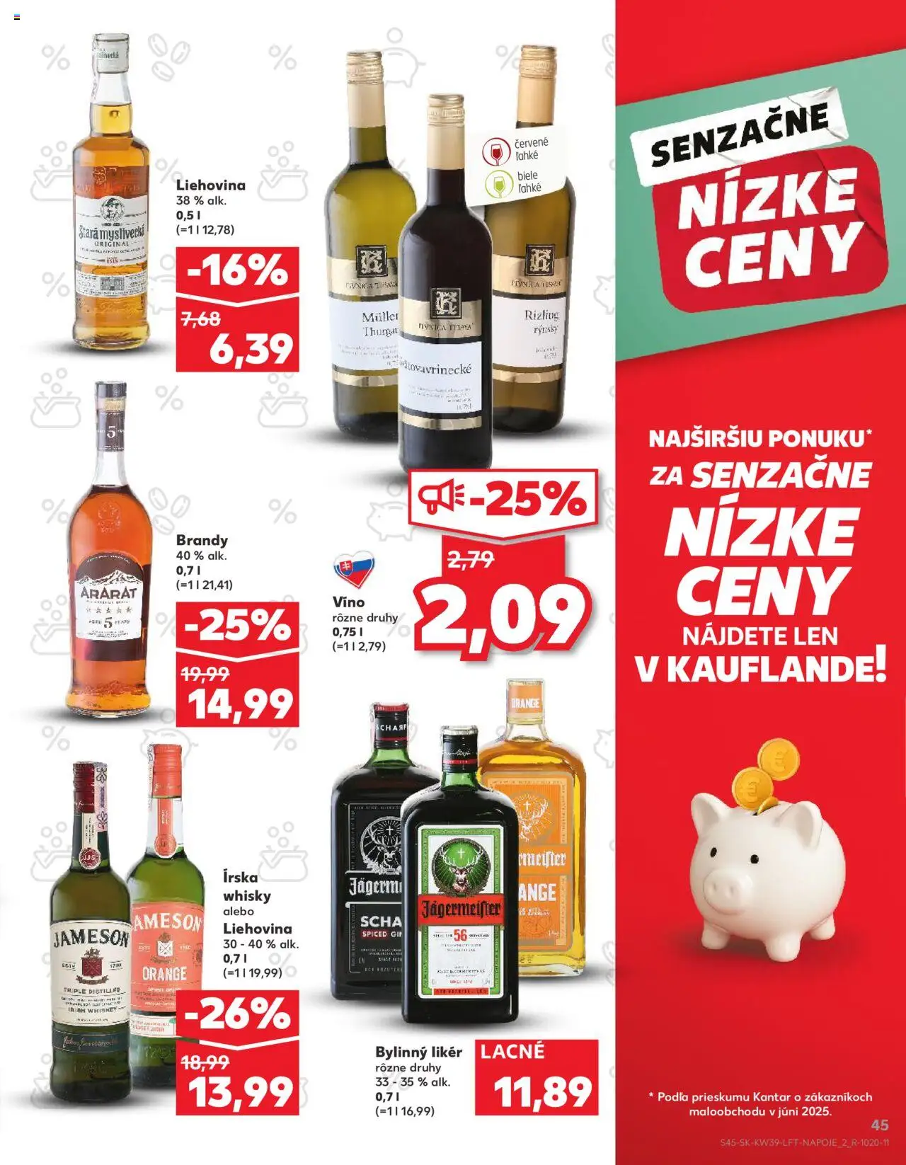 Nové Kaufland akcie – leták je platný od 25.09.2025 | Strana: 45 | Produkty: Jameson, Víno, Brandy, Whisky