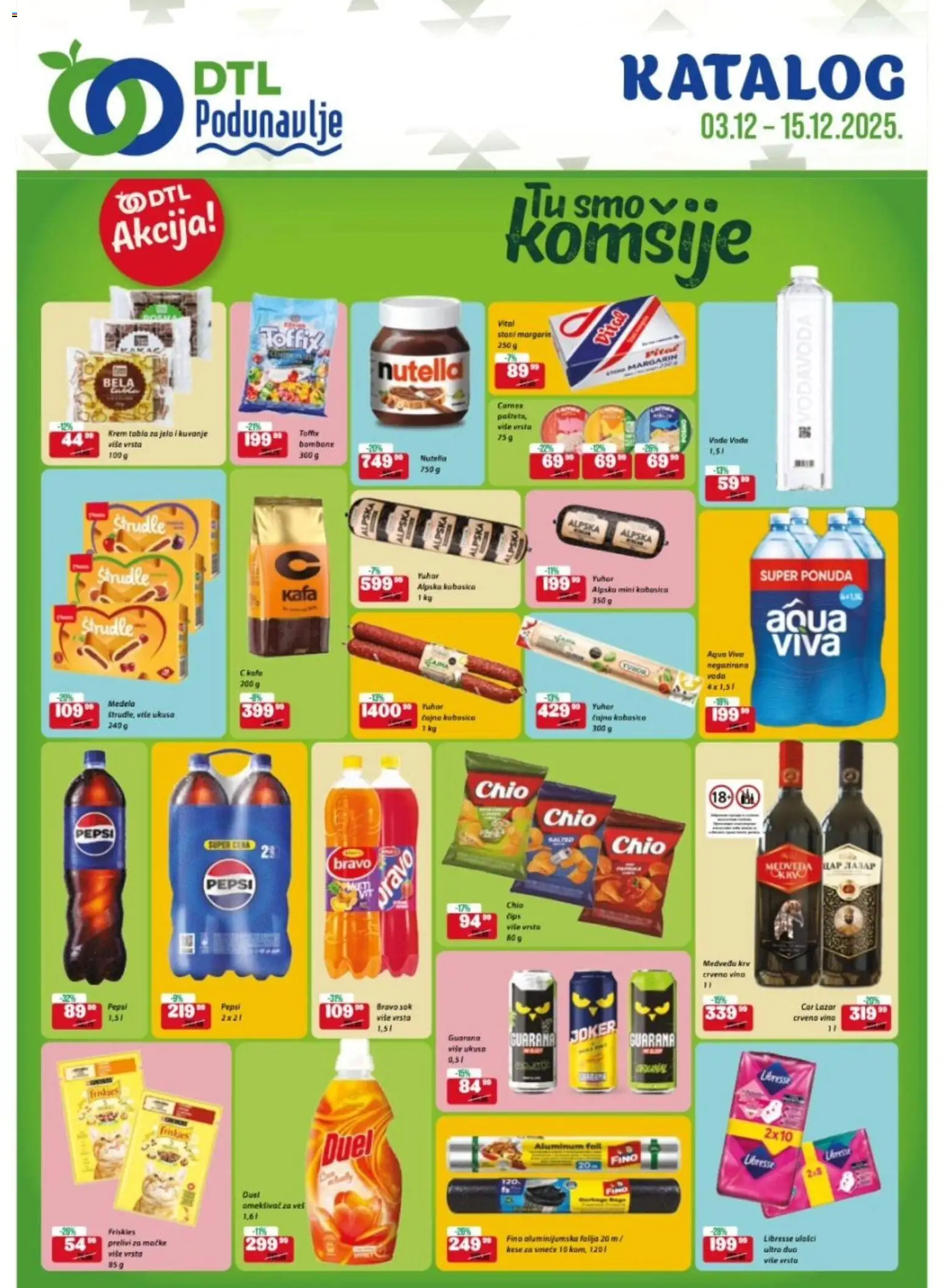 Podunavlje katalog - važi od 03.12.2025 | Strana: 1 | Proizvode: Crveno vino, Voda, Margarin, Sok