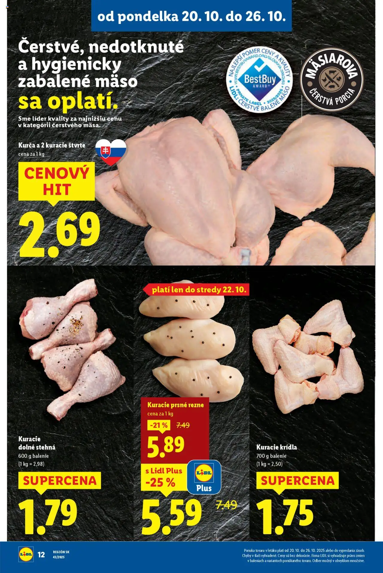 Nové Lidl akcie – leták je platný od 20.10.2025 | Strana: 14 | Produkty: Kuracie krídla, Kurča