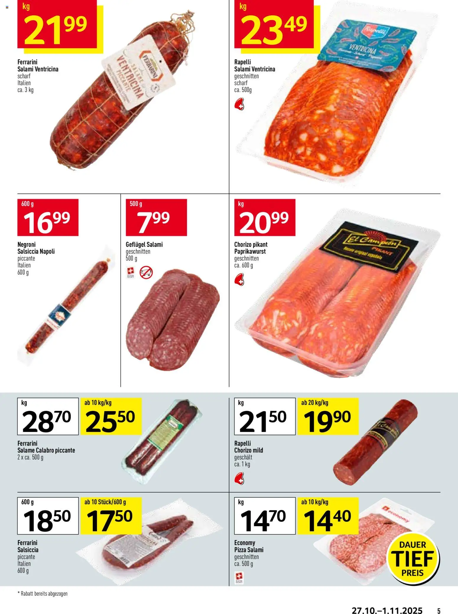 Prodega Aktionen Pizzeria – gültig ab 27.10.2025 | Seite: 5 | Produkte: Salami, Pizza