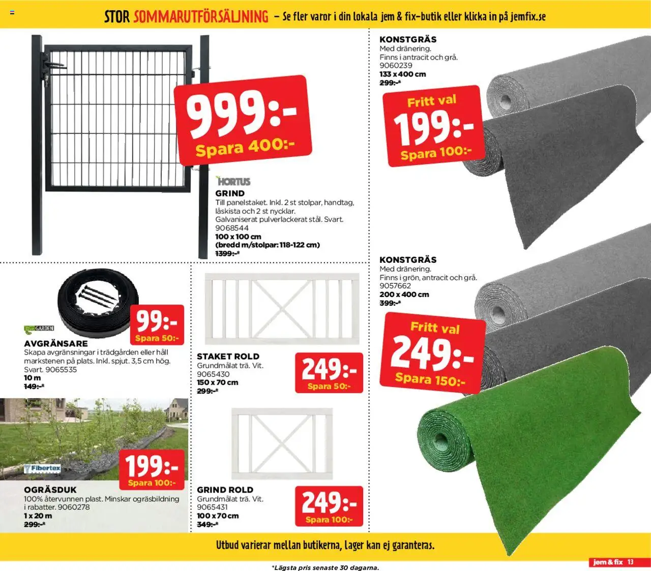Jem & Fix reklamblad aktuell från 04.08.2025 | Sida: 13 | Produkter: Konstgräs, Häll