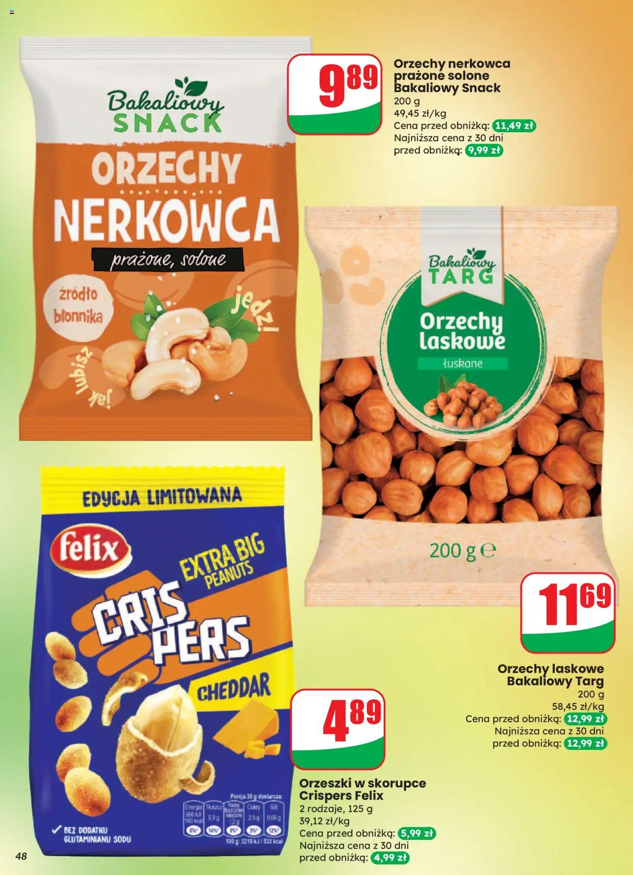 Dino Gazetka od 06.08.2025 | Strona: 48 | Produkty: Orzeszki w skorupce, Orzechy laskowe, Orzechy, Cheddar