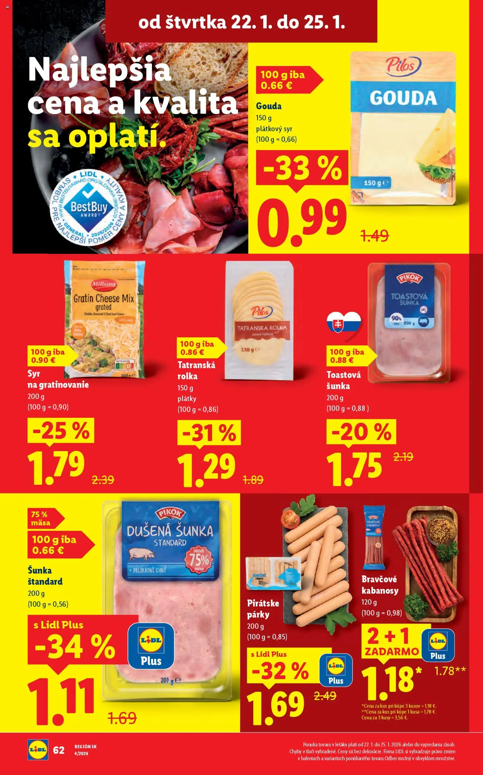 Nové Lidl akcie – leták je platný od 19.01.2026 | Strana: 70 | Produkty: Syr, Šunka, Gouda, Párky