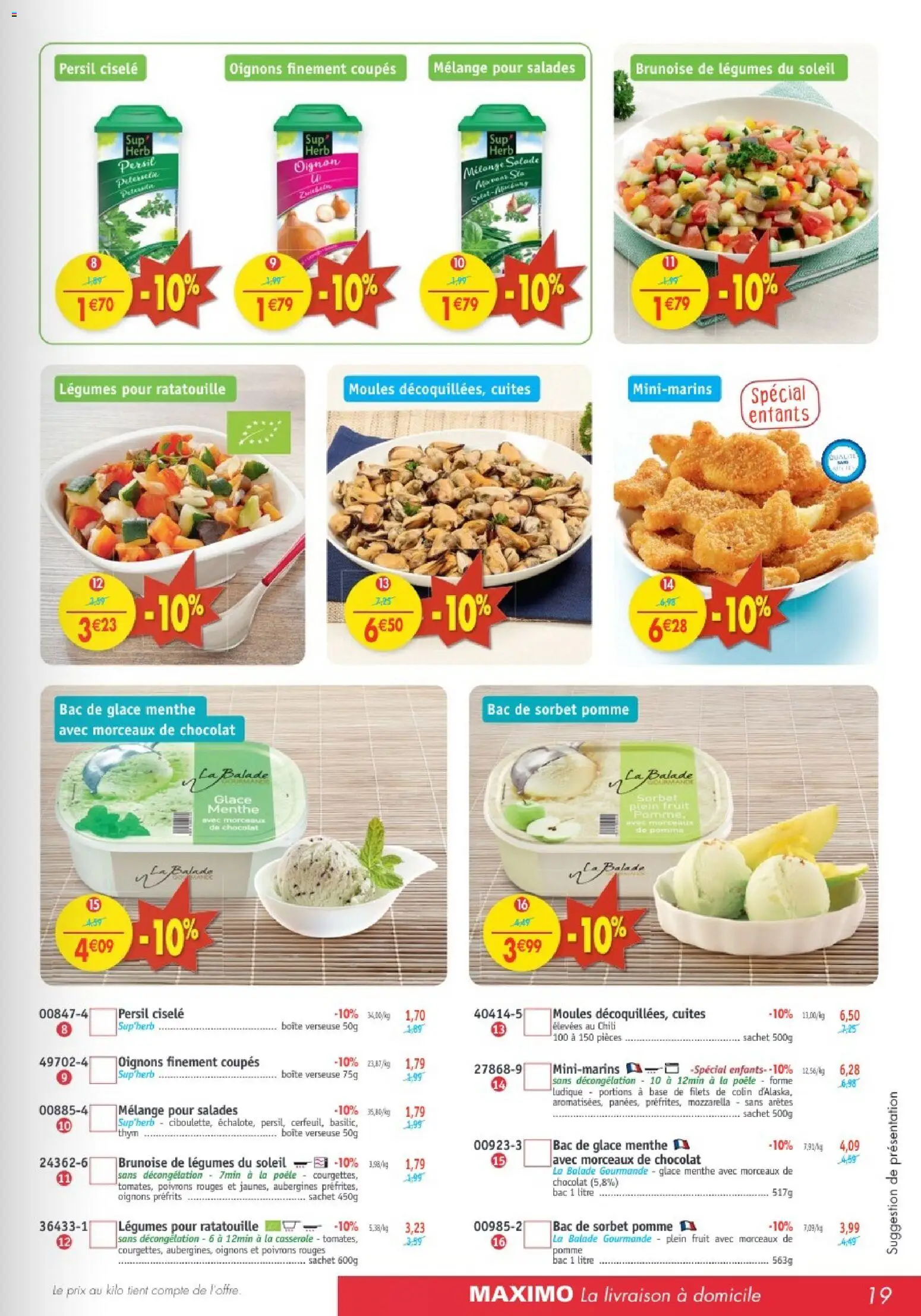 {H1} | Page: 19 | Produits: Base, Mozzarella, Casserole, Chocolat