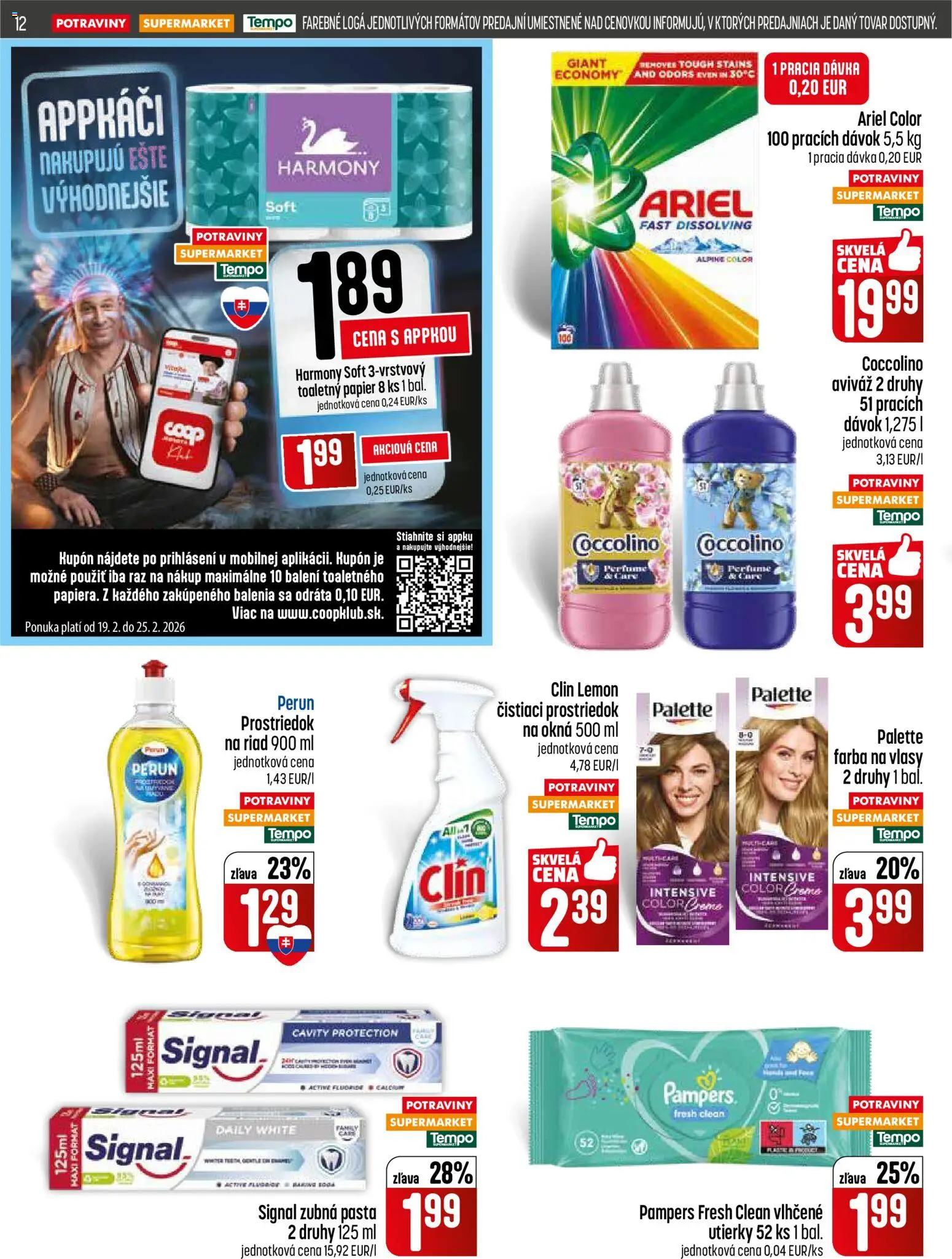 Nové COOP Jednota akcie – leták je platný od 19.02.2026 | Strana: 12 | Produkty: Farba na vlasy, Aviváž, Čistiaci prostriedok, Ariel