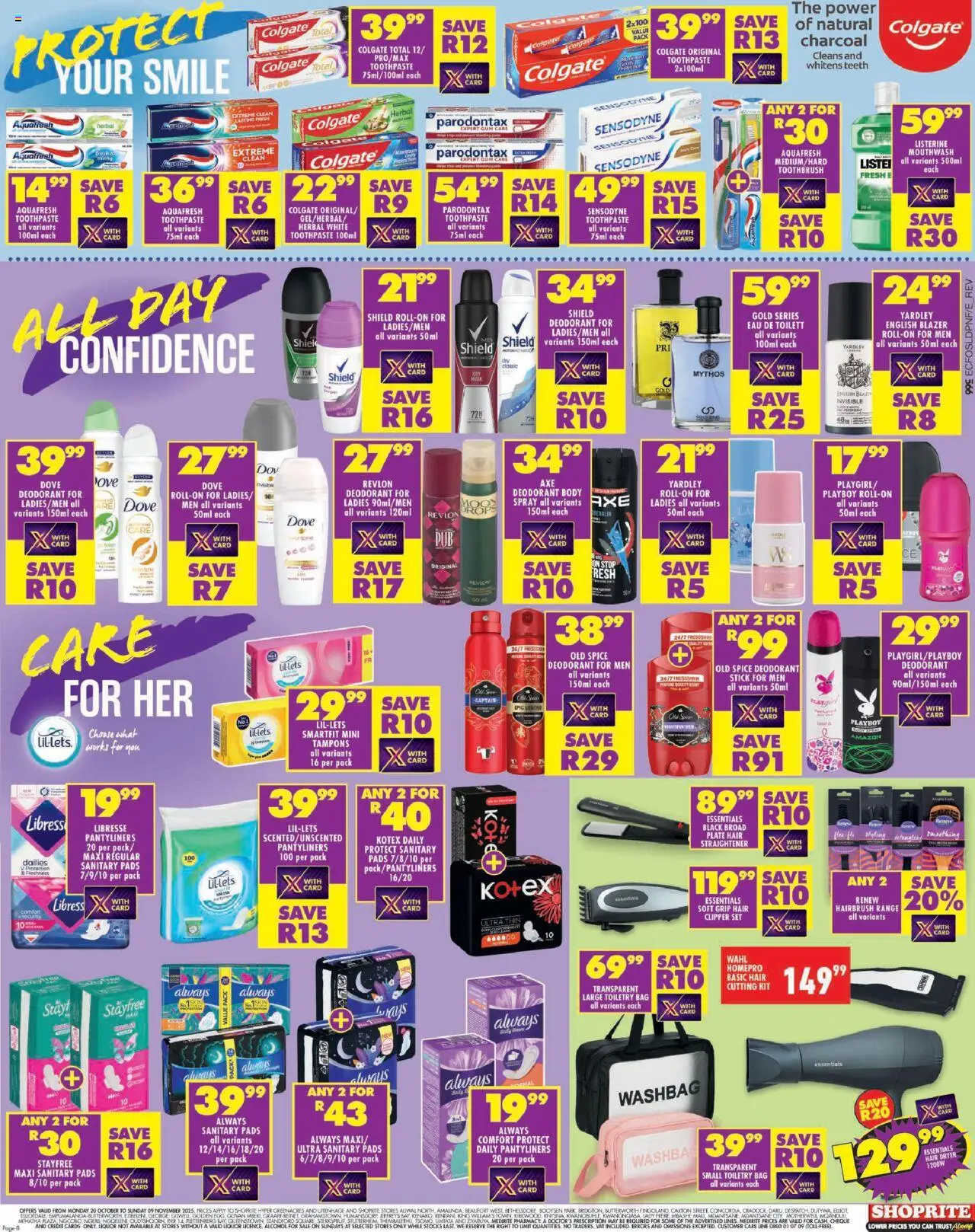 New Shoprite catalogue – valid from 20.10.2025 | Page: 8 | Products: Blazer, Deodorant, Toothpaste, Toothbrush