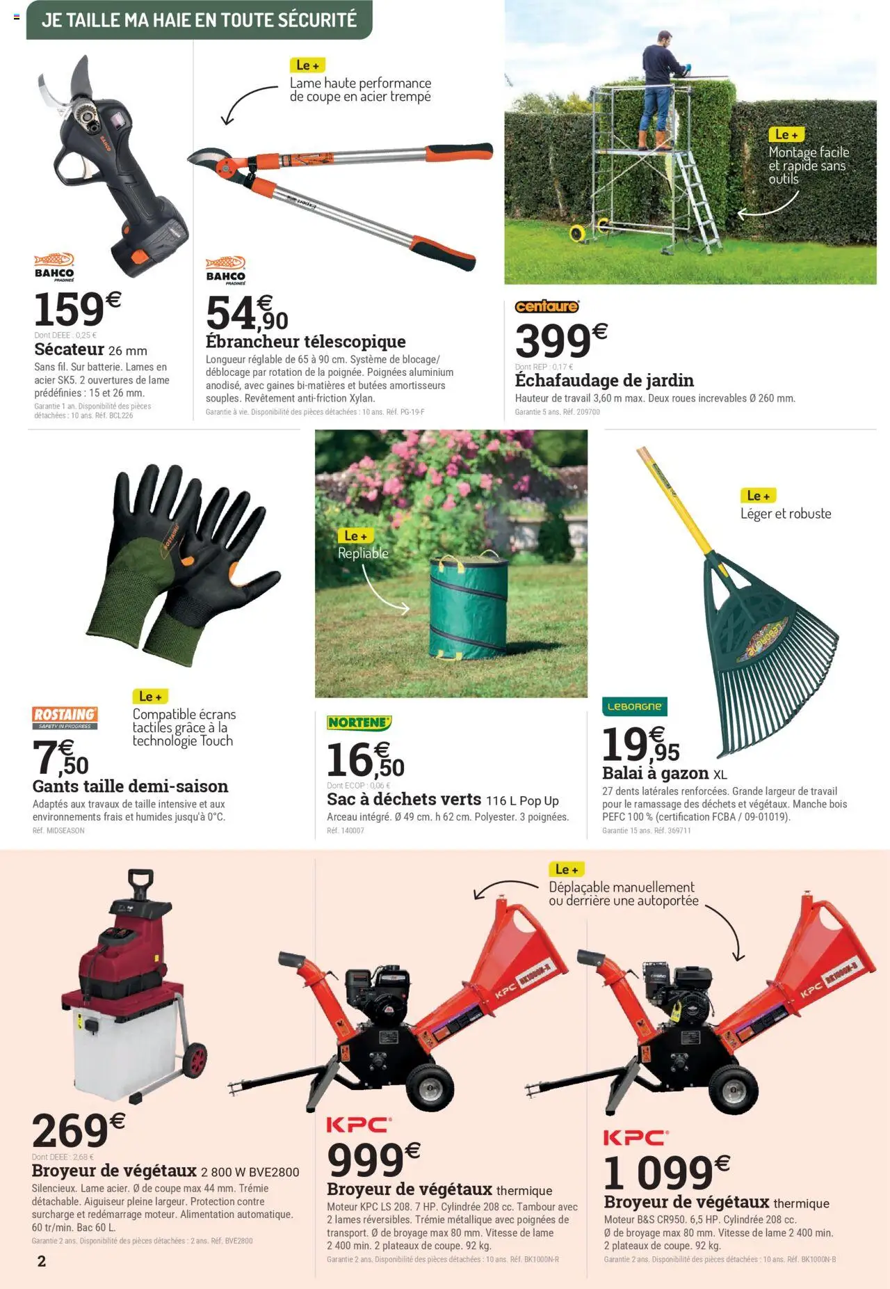 {H1} | Page: 2 | Produits: Échafaudage, Balai, Sécateur, Gants