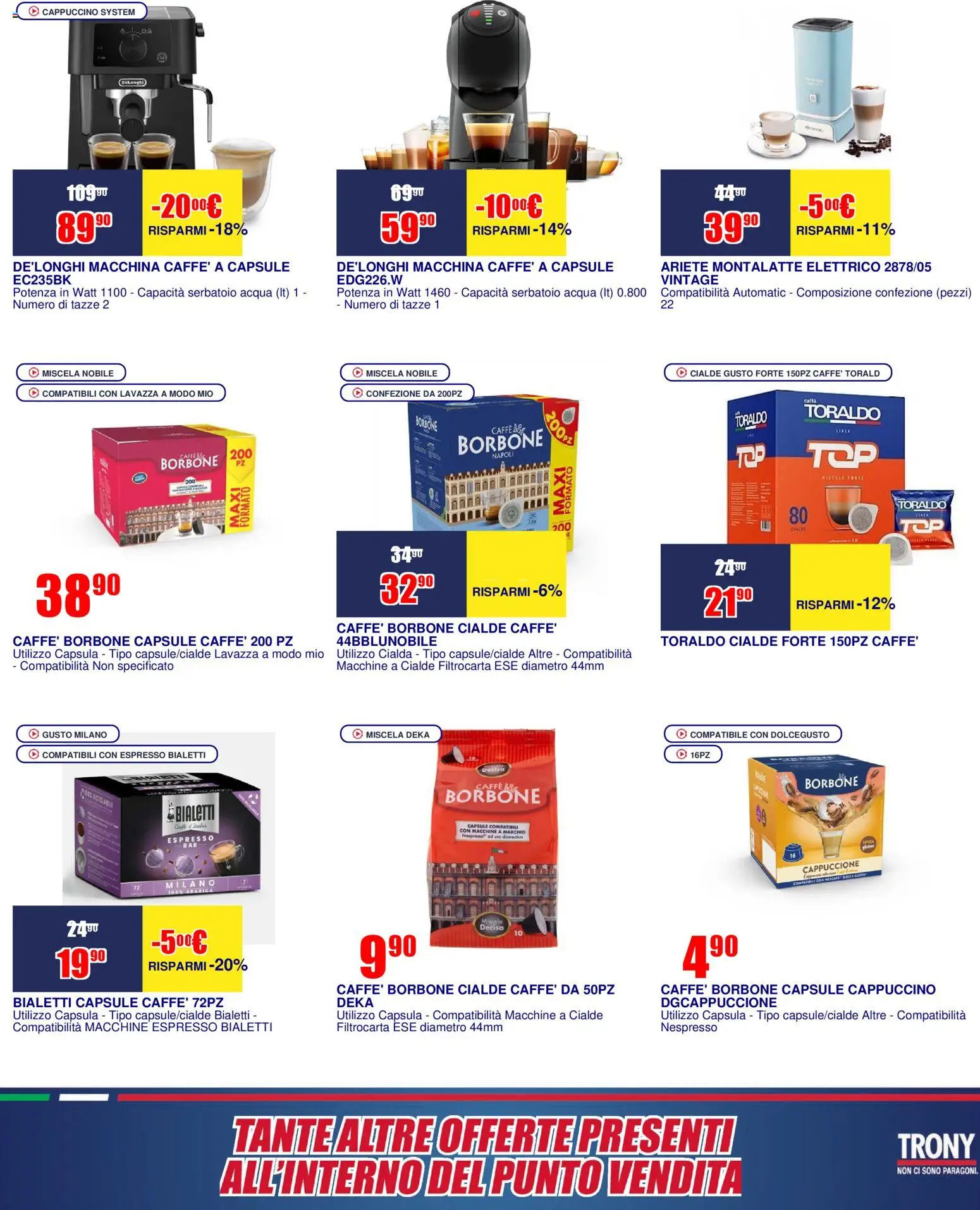 Volantino Trony del 16.04.2026 | Pagina: 8 | Prodotti: Caffè, Acqua, Lavazza