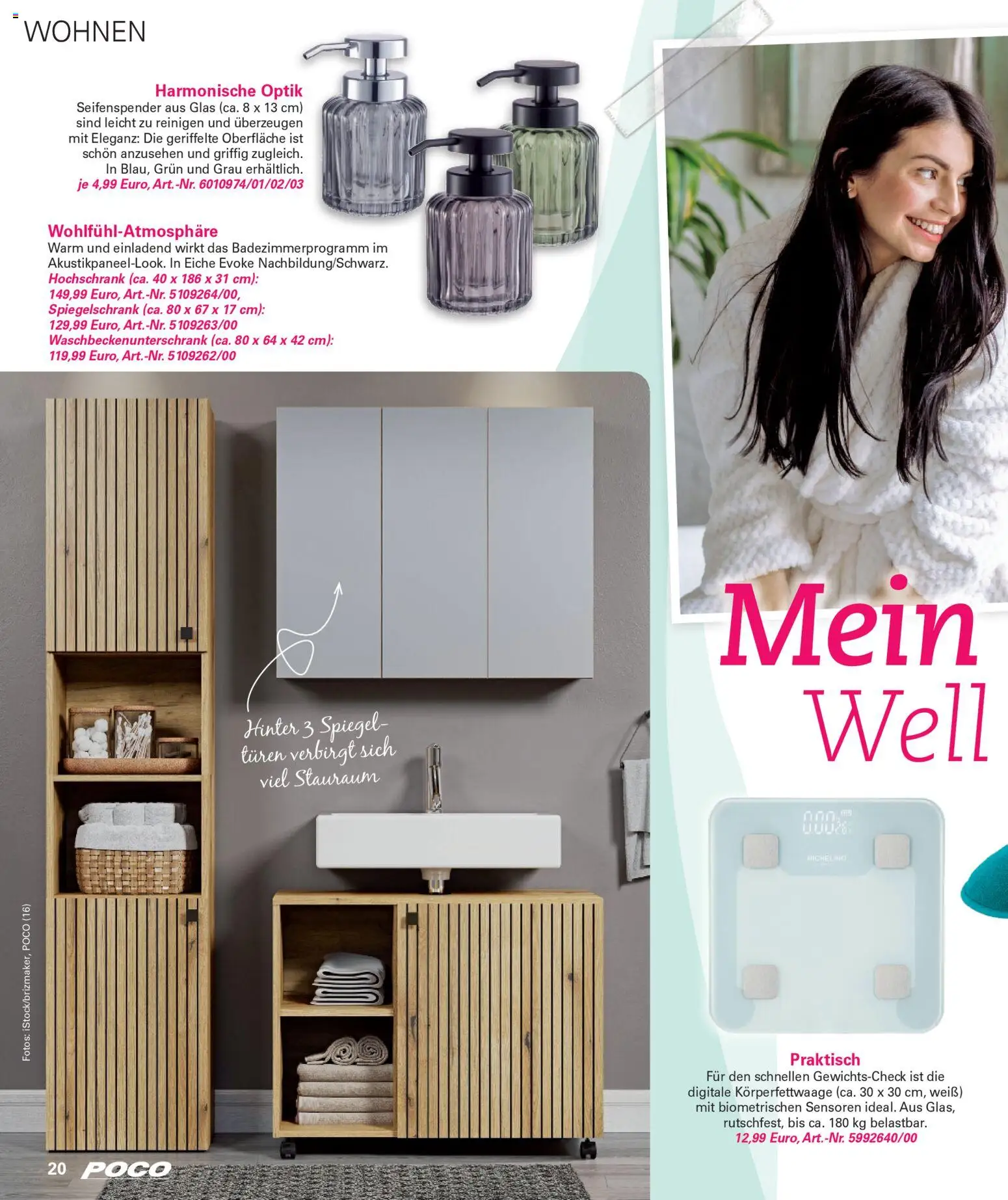 Poco Wohnwelt Winter 2025 – gültig ab 01.12.2025 | Seite: 20 | Produkte: Spiegel, Seifenspender, Spiegelschrank, Hochschrank
