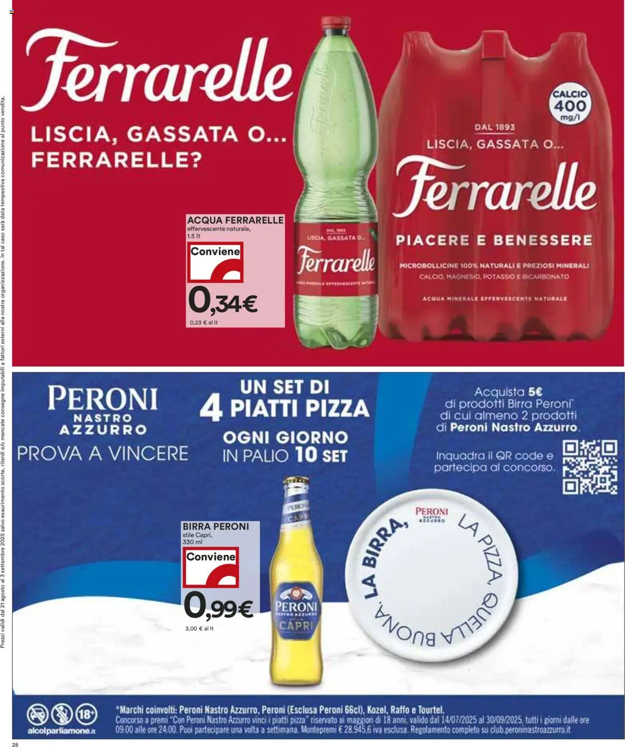 Volantino COOP del 21.08.2025 | Pagina: 28 | Prodotti: Birra, Bicarbonato, Acqua minerale, Ferrarelle