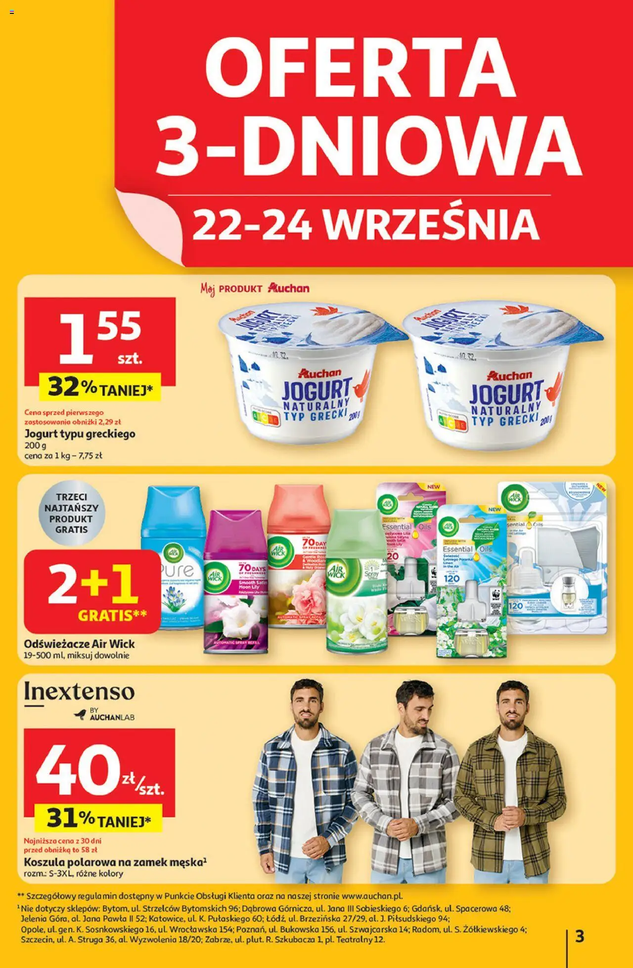 Auchan Gazetka - Pewność niskich cen Hipermarket od 18.09.2025 | Strona: 3 | Produkty: Koszula, Jogurt