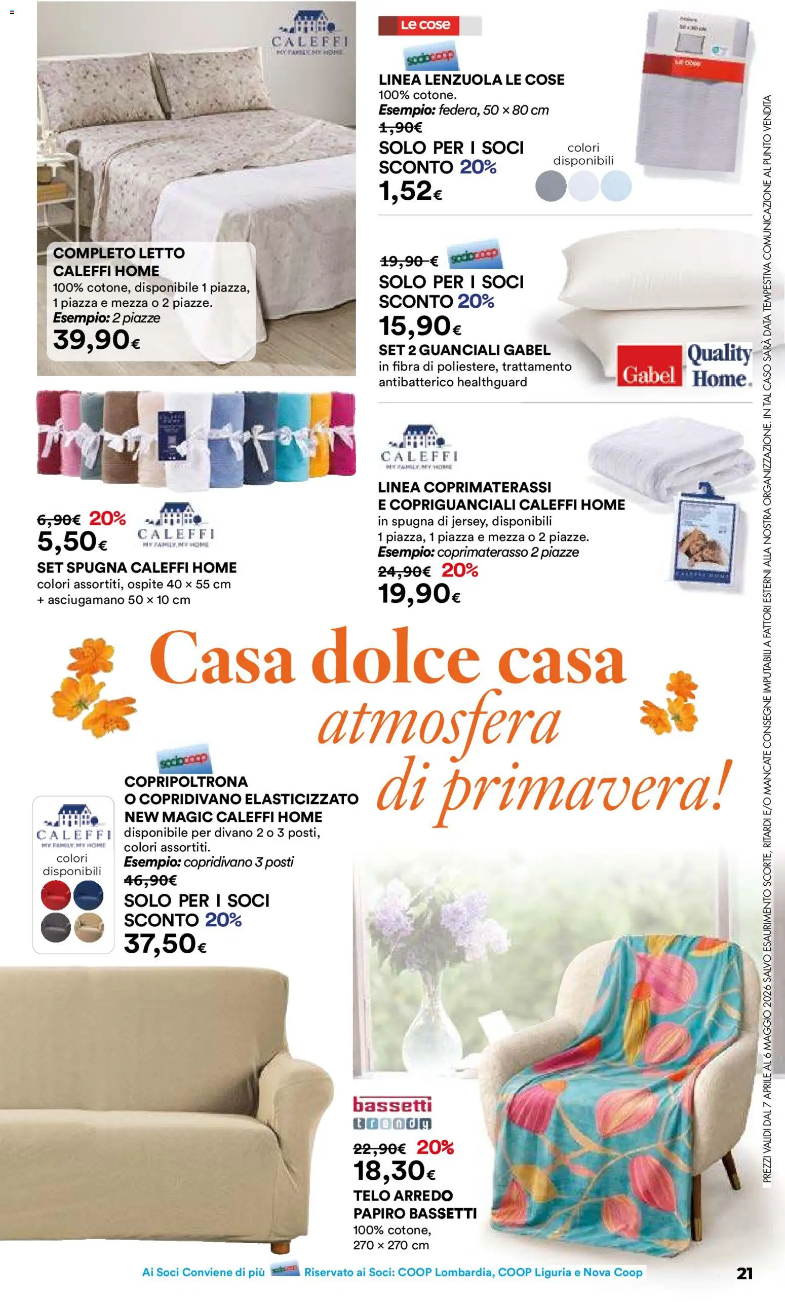 Volantino Ipercoop del 07.04.2026 | Pagina: 21 | Prodotti: Copridivano, Letto, Lenzuola, Copripoltrona