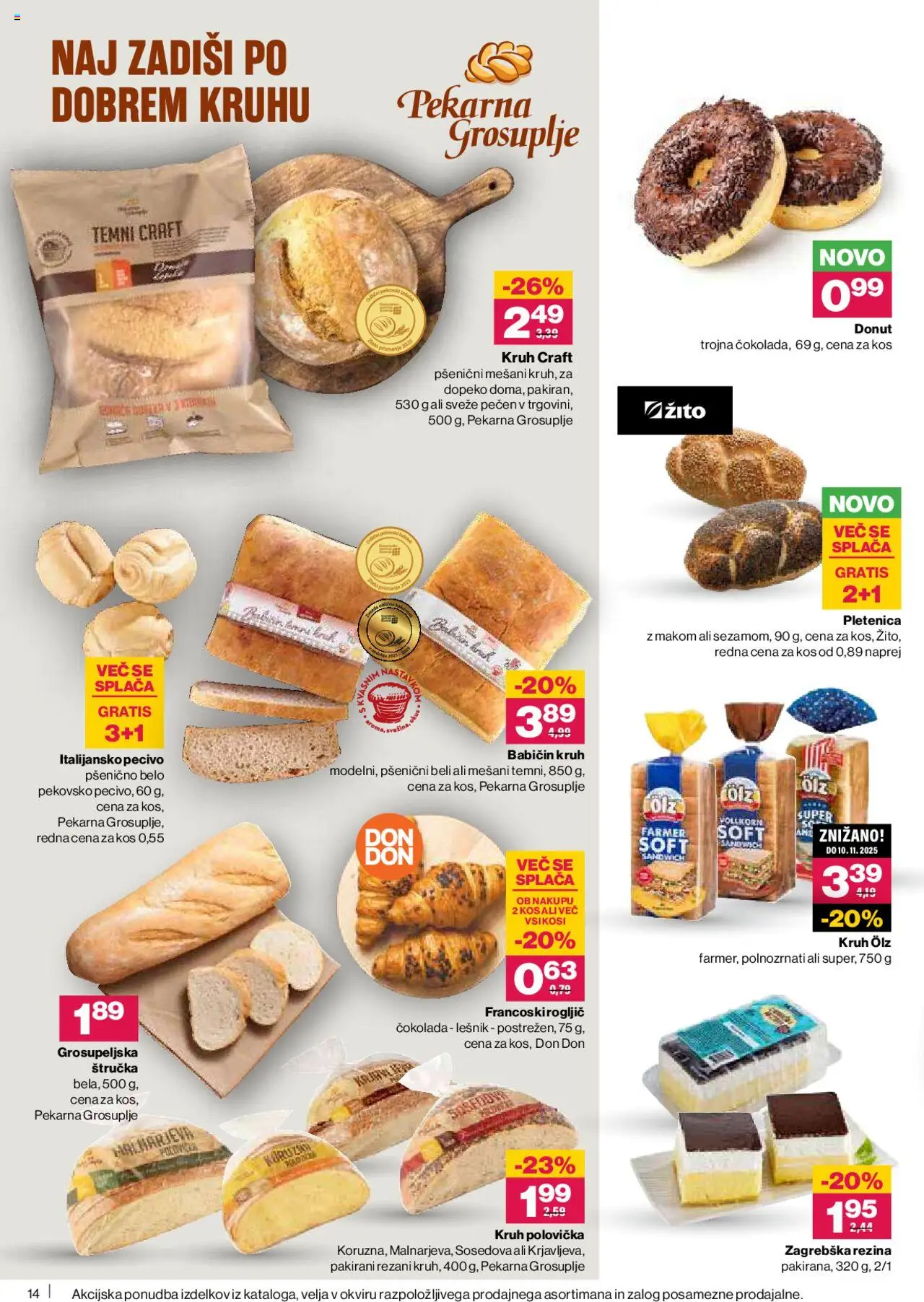 Novi Mercator katalog ponudbe – veljaven od 16.10.2025 | Stran: 14 | Izdelki: Pekarna, Kos, Kruh, Cokolada