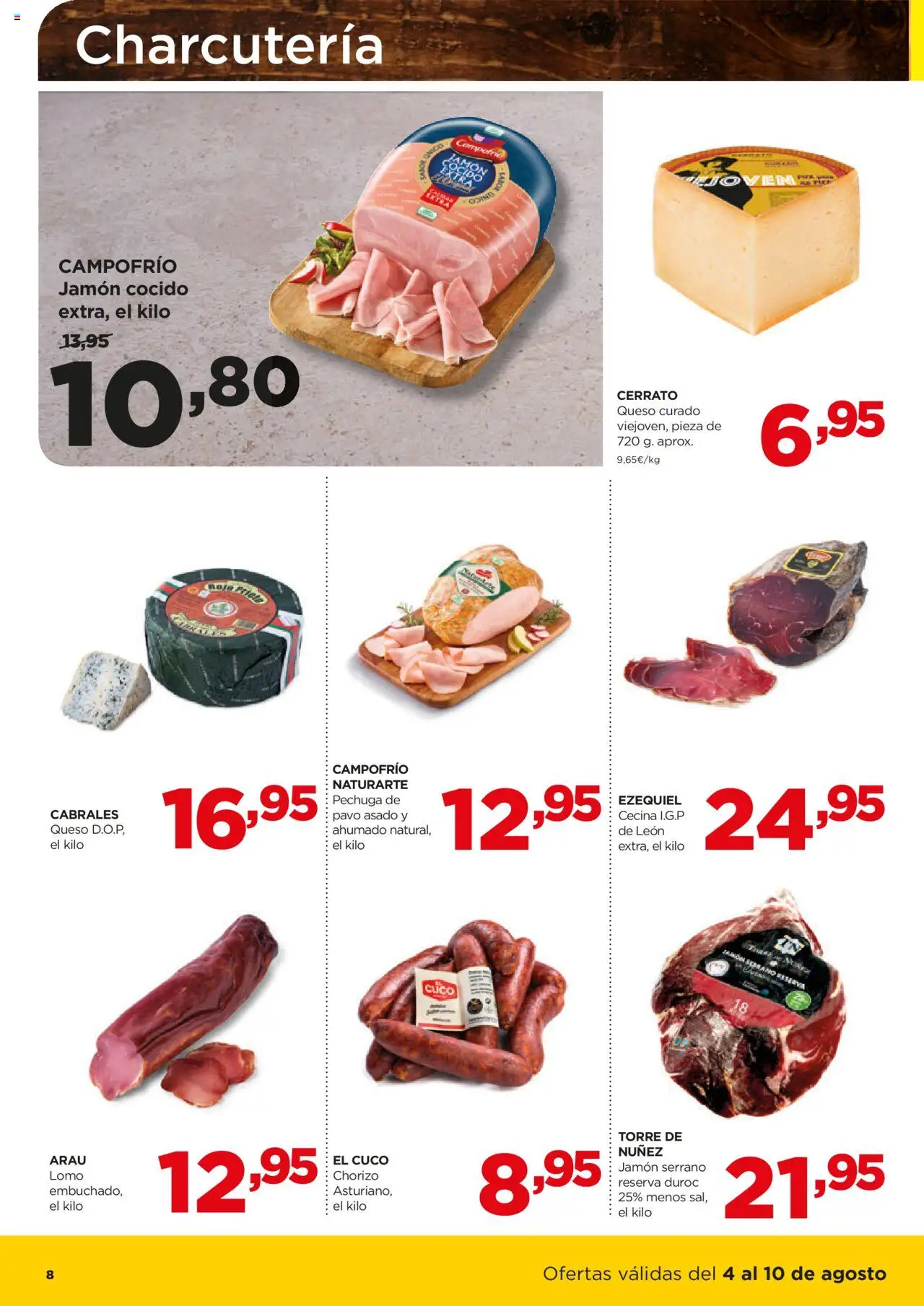 Alimerka folleto Asturias │ válido desde el 04.08.2025 | Página: 8 | Productos: Jamón serrano, Queso, Jamón, Jamón cocido