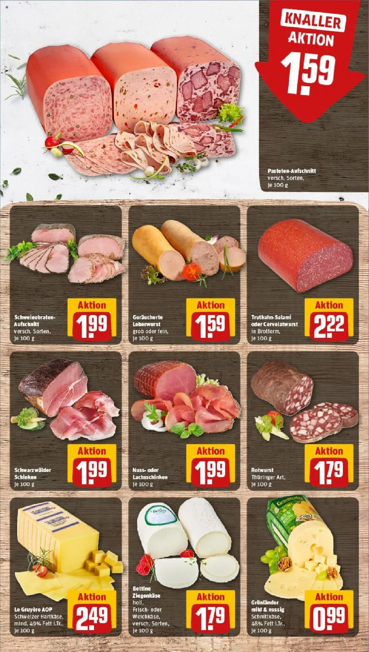 Rewe prospekt Hückelhoven / Hilfarth	 - gültig ab dem 11.08.2025 | Seite: 9 | Produkte: Ziegenkäse, Grunlander, Salami, Schinken