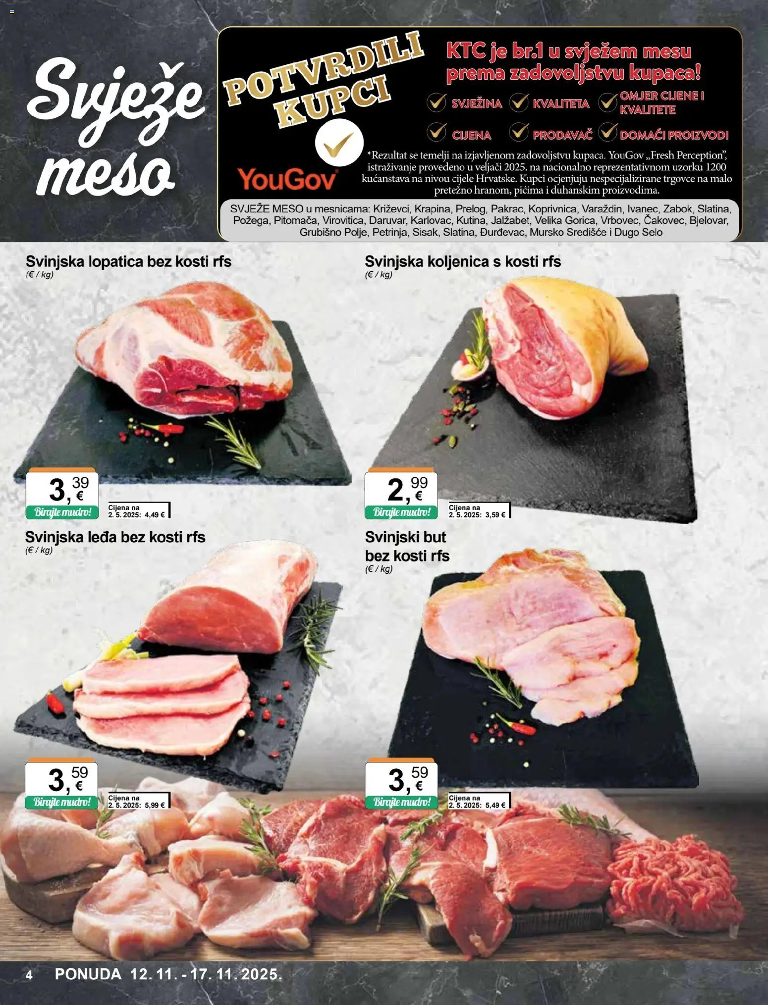KTC katalog | vrijedi od 12.11.2025 | Stranica: 4 | Proizvodi: Svinjska lopatica, Svinjski but, Meso, Lopatica