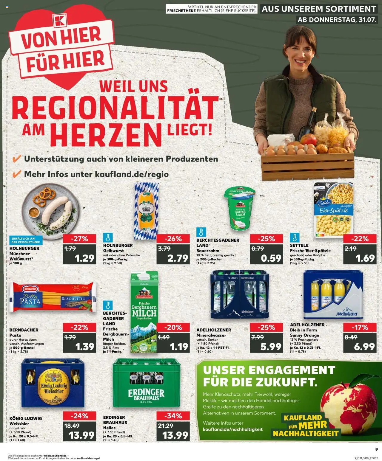 Kaufland prospekt Waldkraiburg	 - gültig ab dem 31.07.2025 | Seite: 9 | Produkte: Milch, Weißbier, Adelholzener, Mineralwasser