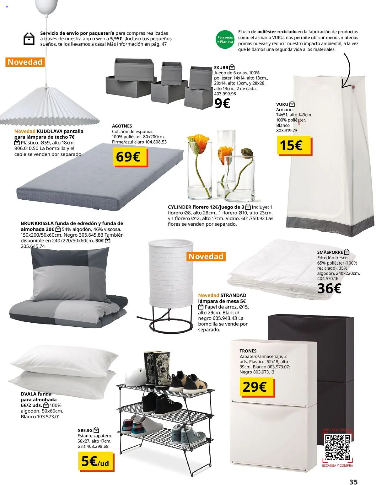 Catálogo IKEA Precios bajos.  │ válido desde el 01.09.2025 | Página: 35 | Productos: Florero, Almohada, Estante, Armario