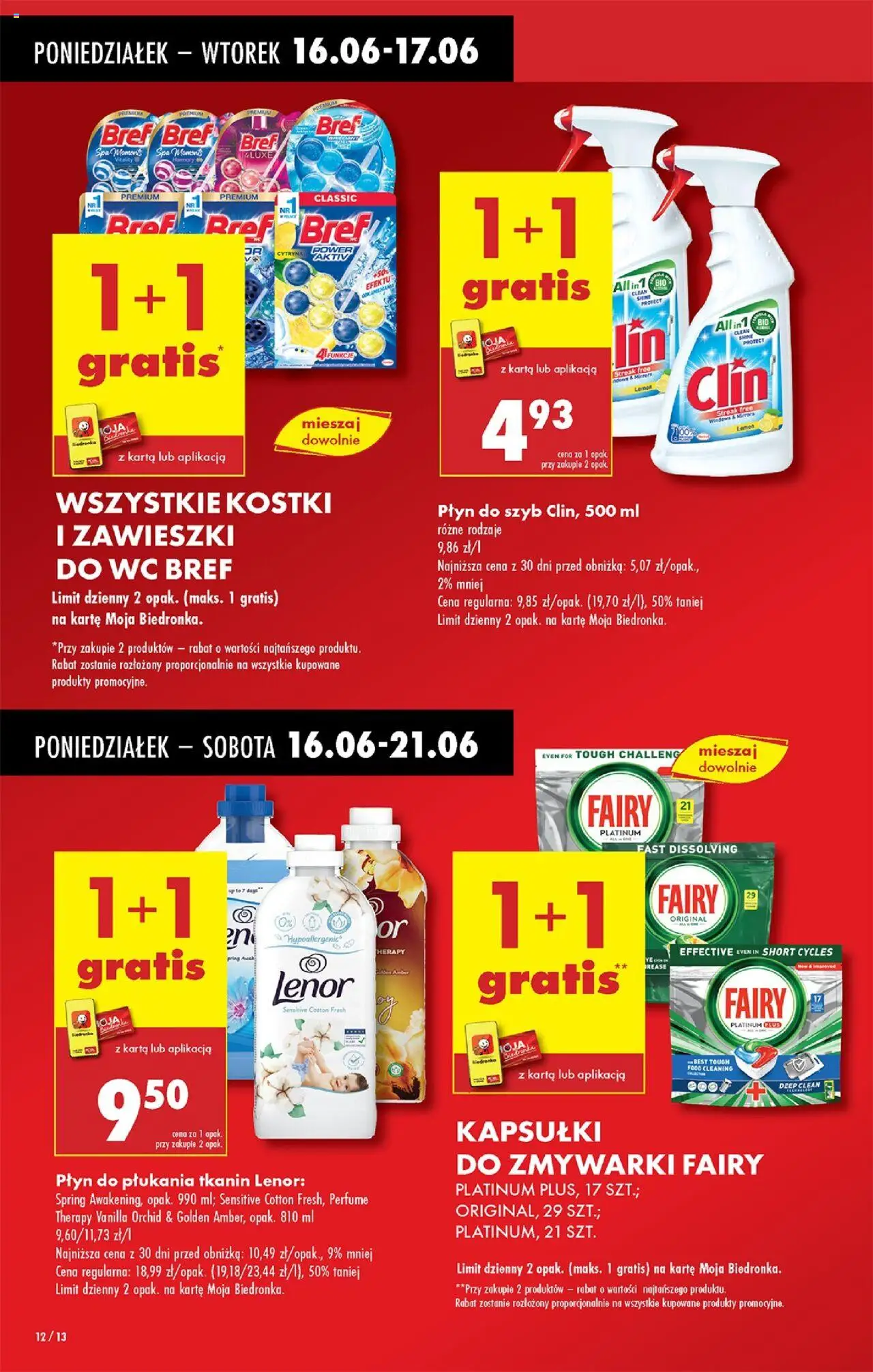 Biedronka gazetka od 16.06.2025 | Strona: 16 | Produkty: Karta, Cleaner, Płyn do płukania tkanin, Fairy