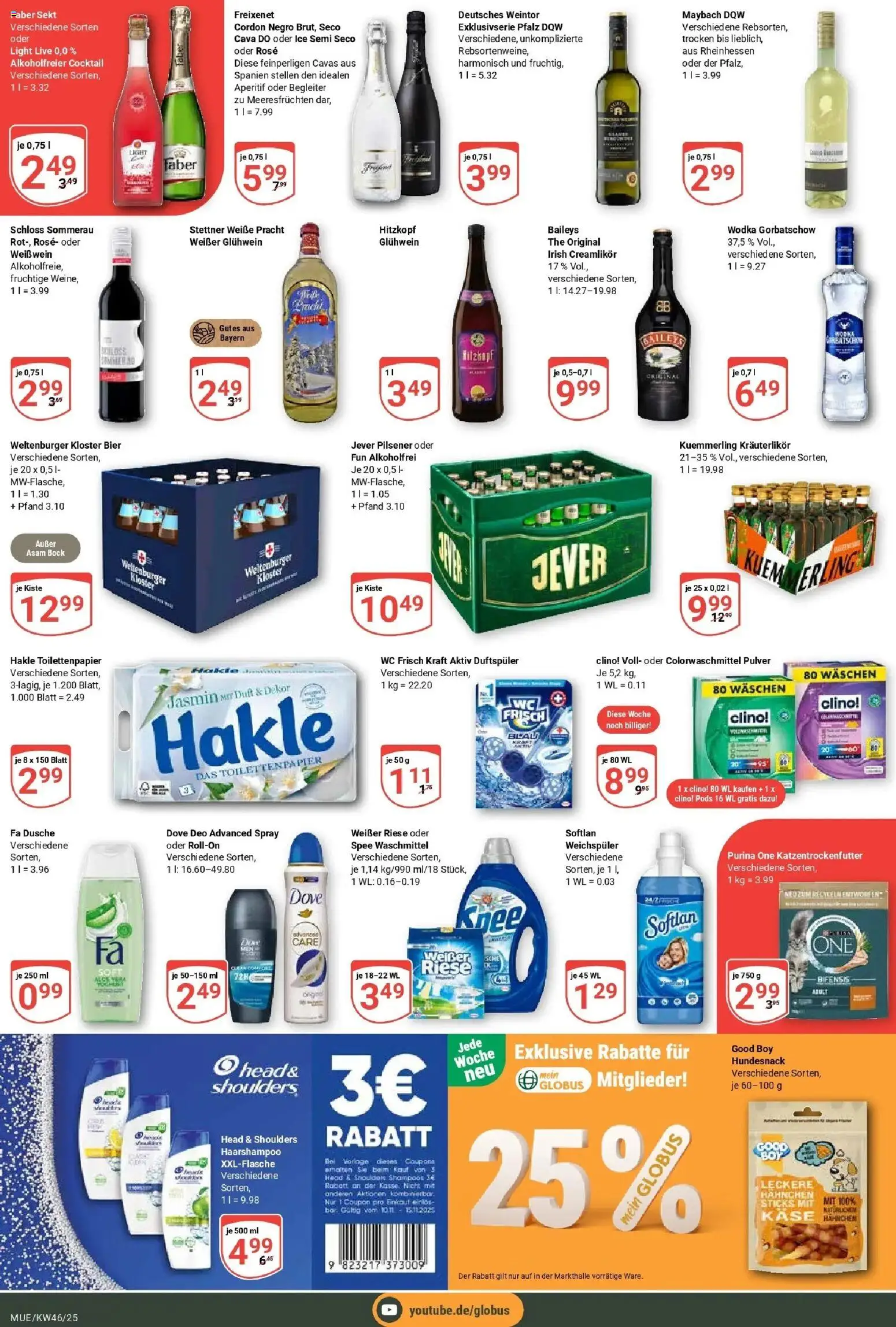 Globus prospekt Mühldorf	 – gültig ab 10.11.2025 | Seite: 3 | Produkte: Purina one, Duft, Wodka gorbatschow, Toilettenpapier