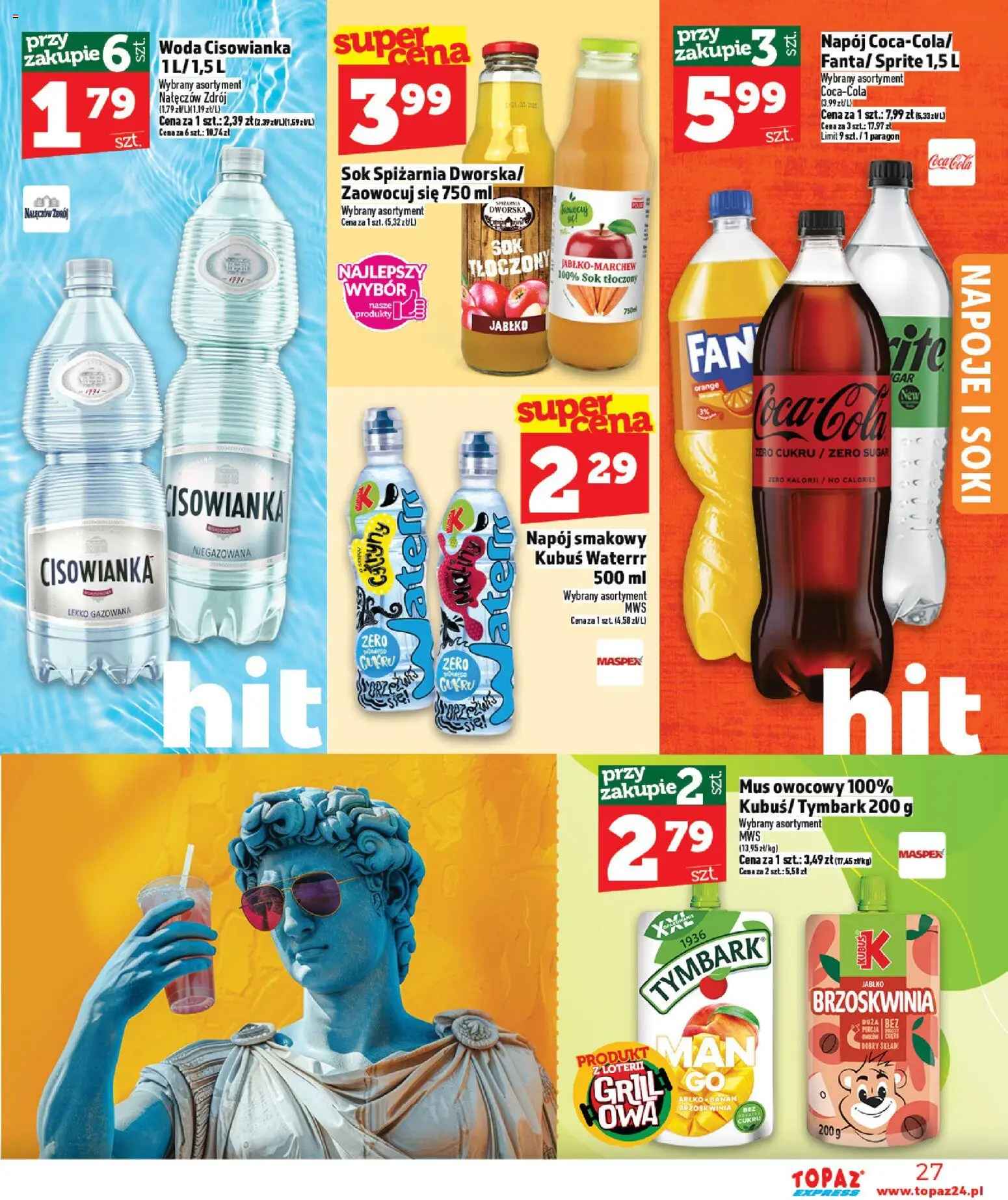 Topaz gazetka - Express od 30.04.2026 | Strona: 27 | Produkty: Napoje, Coca cola, Sok, Woda