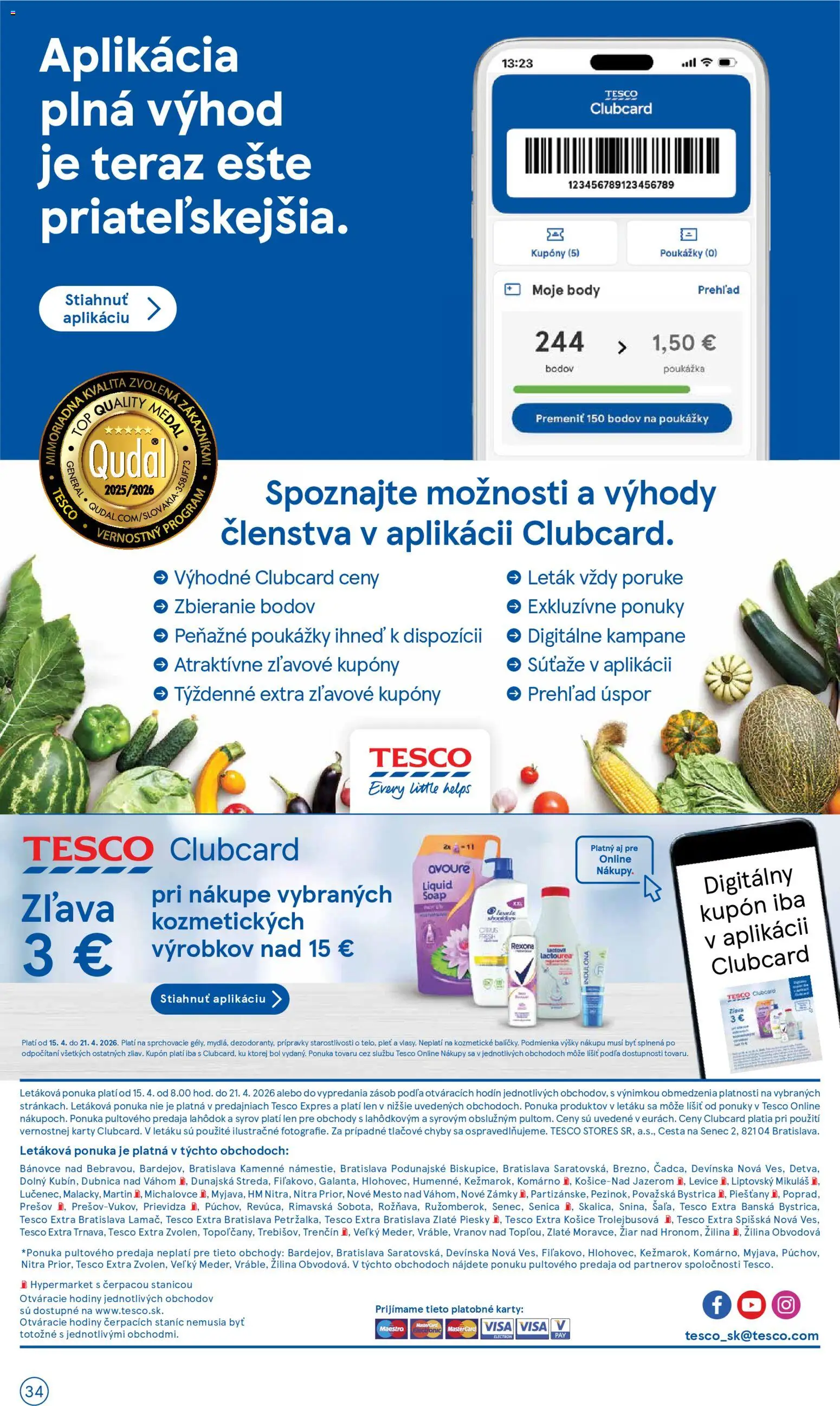 Nové Tesco akcie – leták je platný od 15.04.2026 | Strana: 34 | Produkty: Hodiny, Indulona