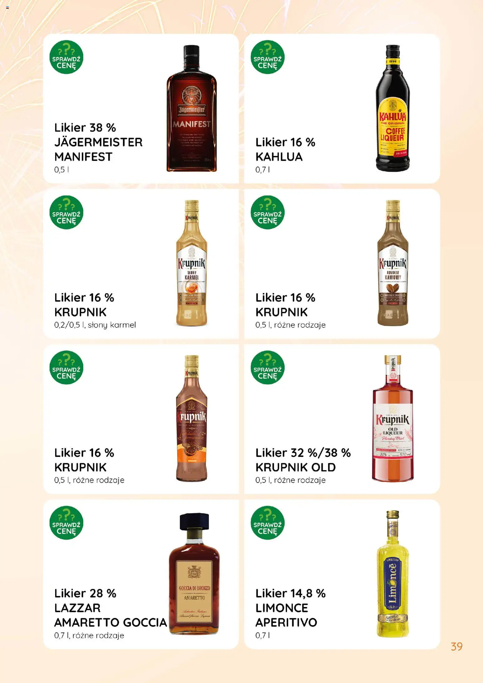 Eurocash Gazetka - Katalog Alkoholowy od 01.01.2026 | Strona: 39 | Produkty: Krupnik słony karmel, Jagermeister, Amaretto, Kahlua