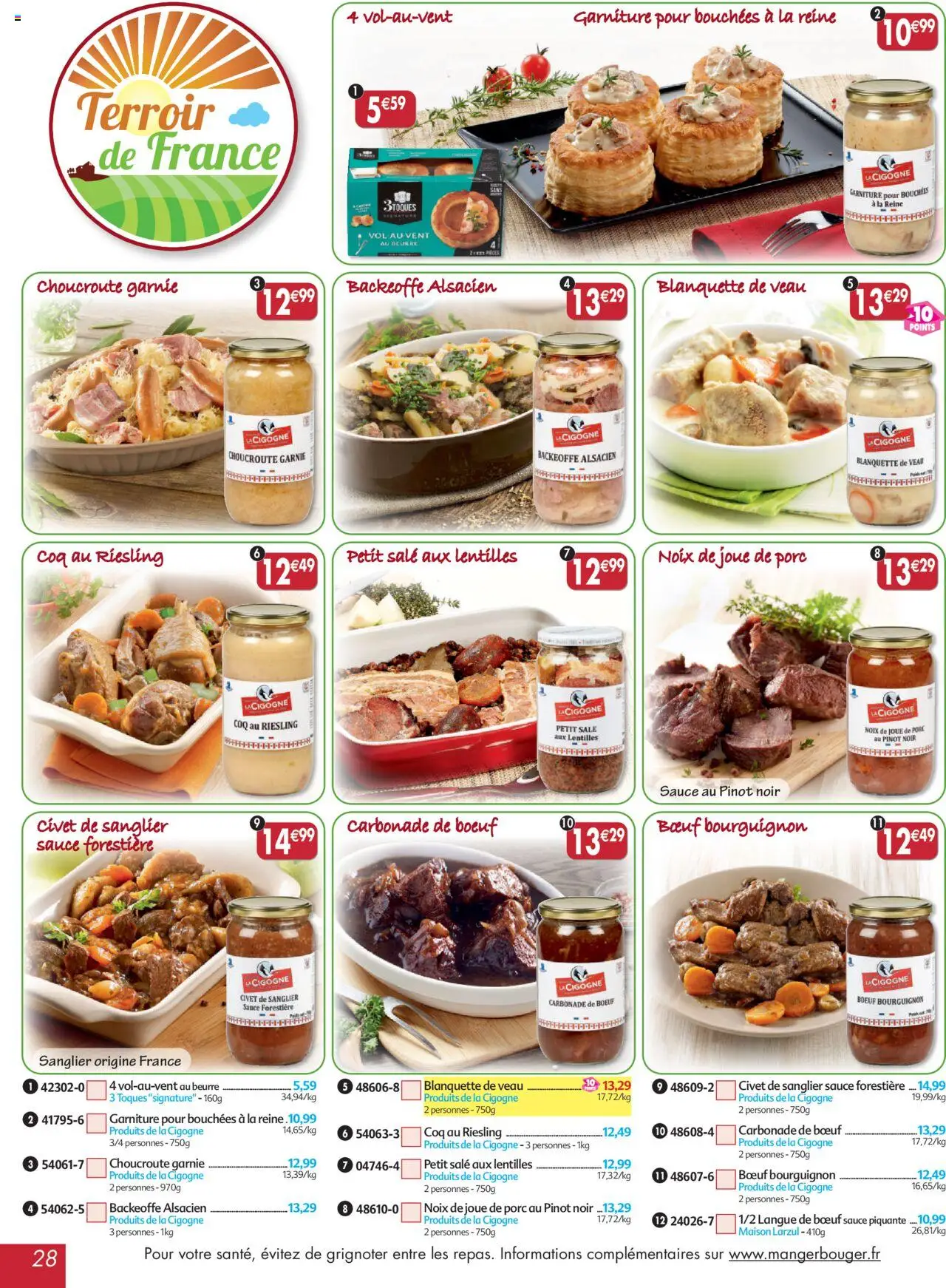  | Page: 28 | Produits: Noix de joue de porc, Langue de bœuf, Beurre, Noix