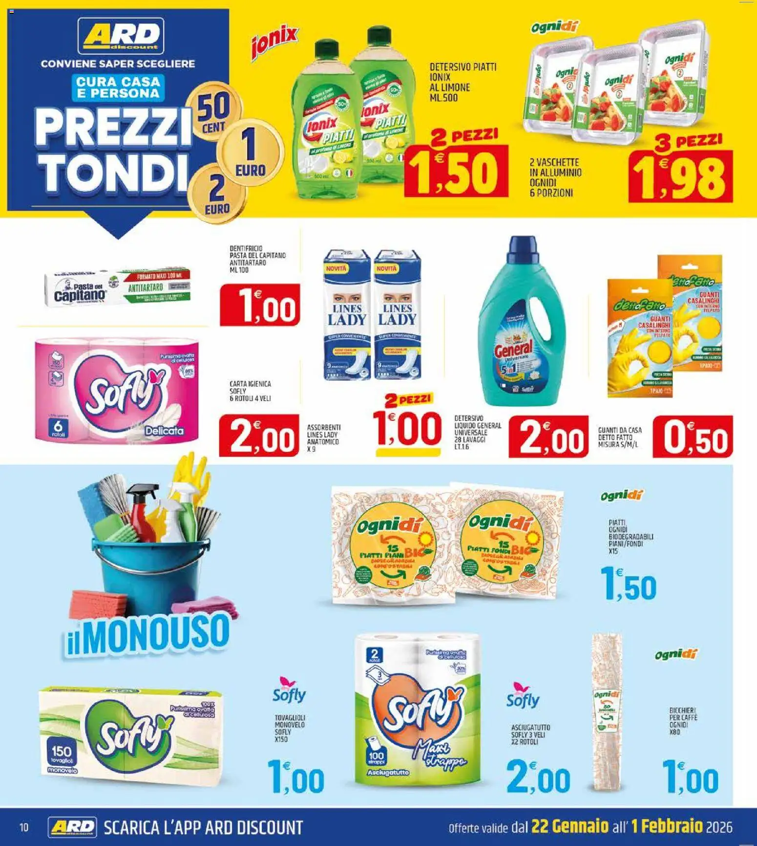 Volantino ARD Discount del 20.01.2026 | Pagina: 10 | Prodotti: Carta igienica, Pasta, Guanti, Vaschette