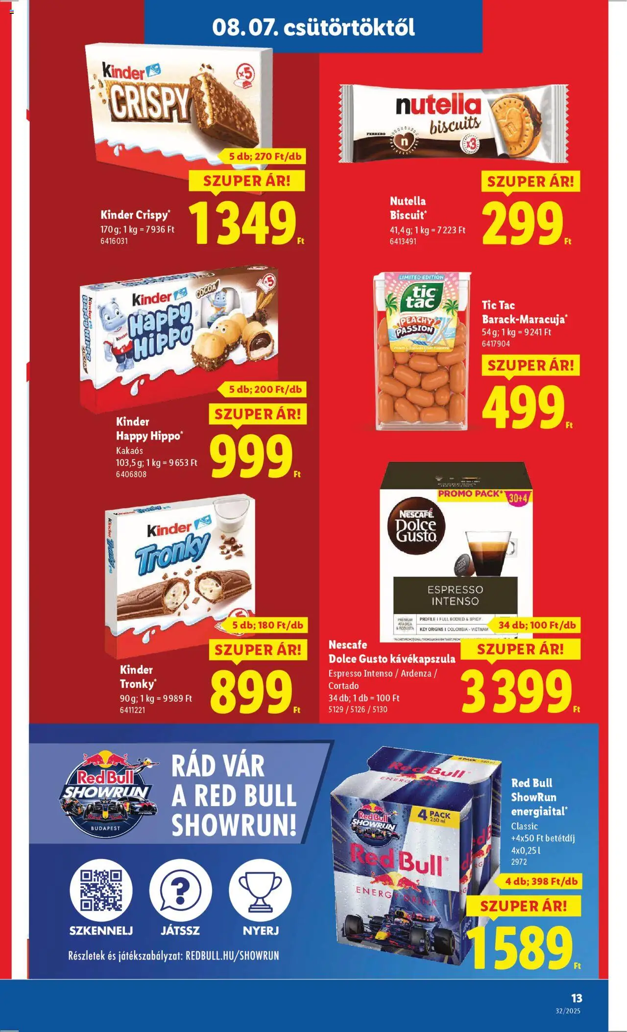 Lidl akciós ujság - amely érvényes a következő dátumtól: 07.08.2025 | Oldal: 13 | Termékek: Nescafé, Kávékapszula, Red bull, Nutella