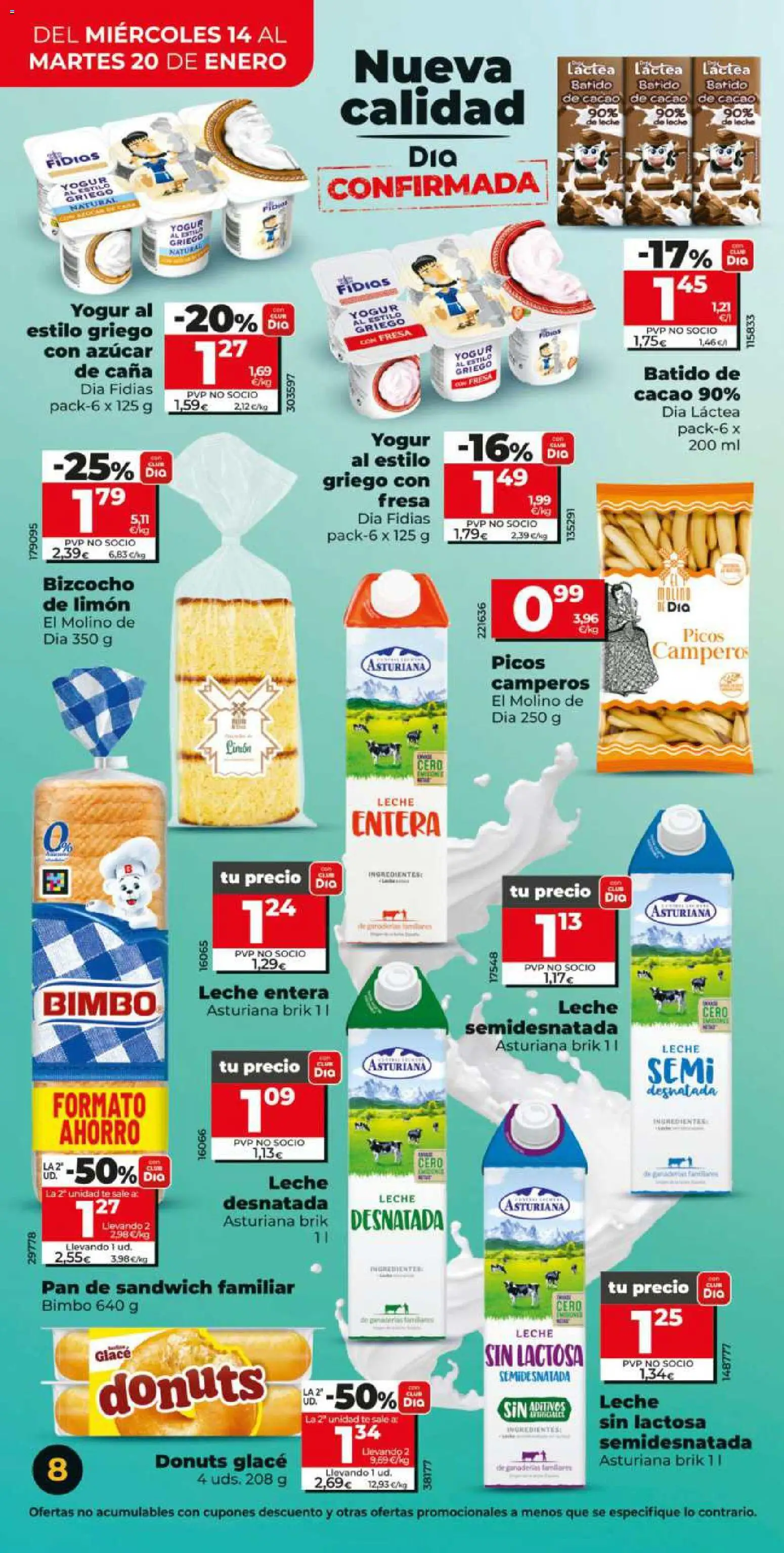 Dia - folleto Market │ válido desde el 14.01.2026 | Página: 8 | Productos: Leche desnatada, Leche, Yogur, Φρυγανιές σικάλεως