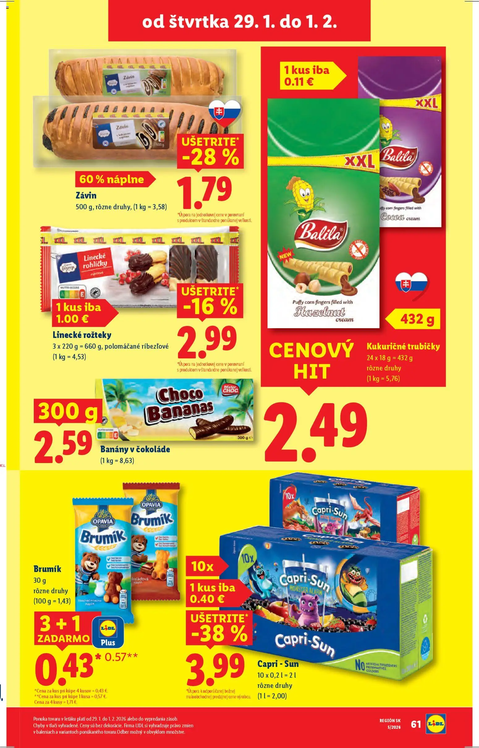 Nové Lidl akcie – leták je platný od 26.01.2026 | Strana: 73 | Produkty: Banány v čokoláde, Banány, Závin