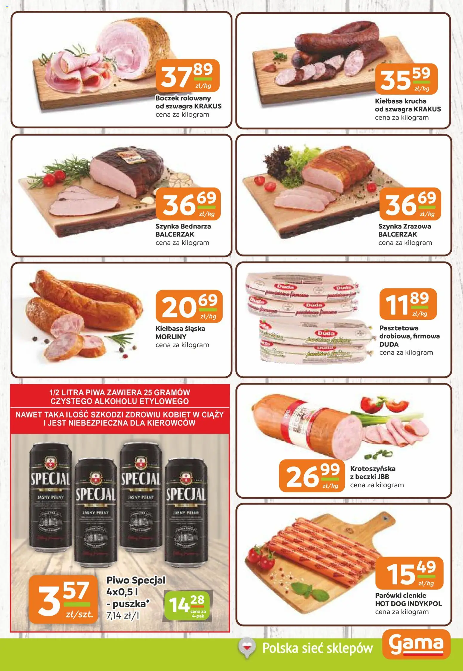 Gama Gazetka od 30.10.2025 | Strona: 3 | Produkty: Parówki, Szynka, Boczek, Piwo