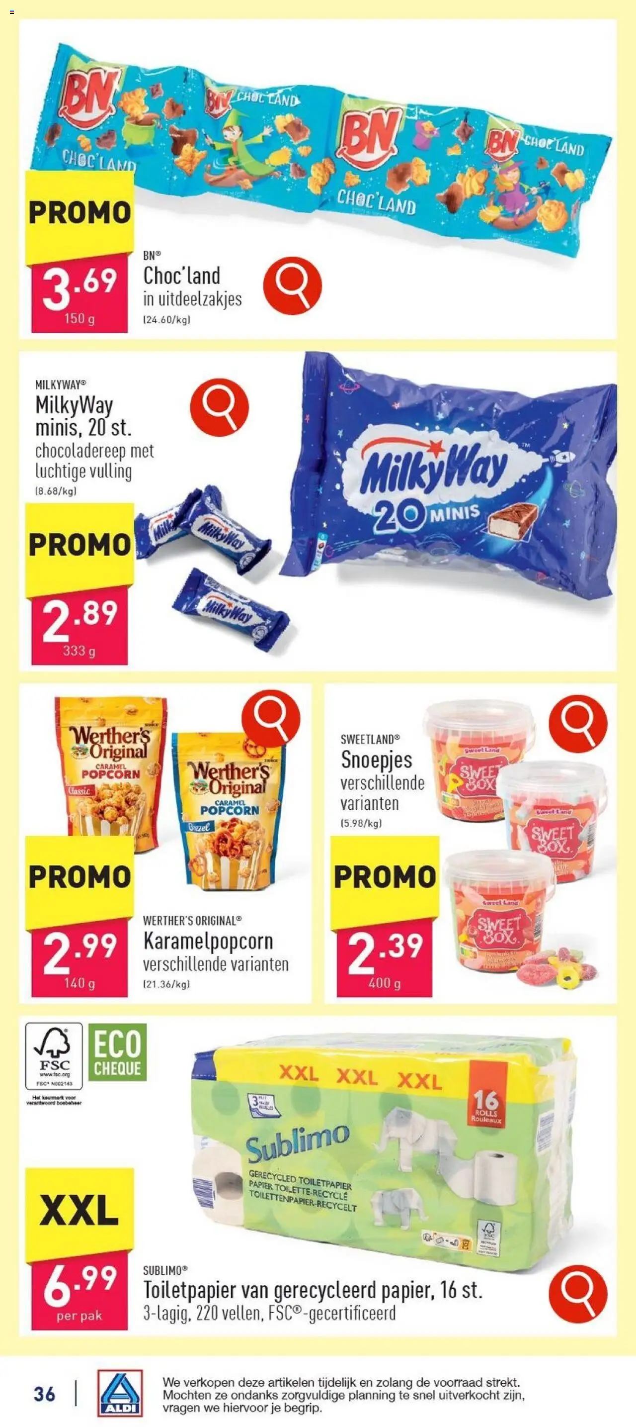  | Pagina: 36 | Producten: Snoepjes, Chocoladereep, Papier, Toiletpapier