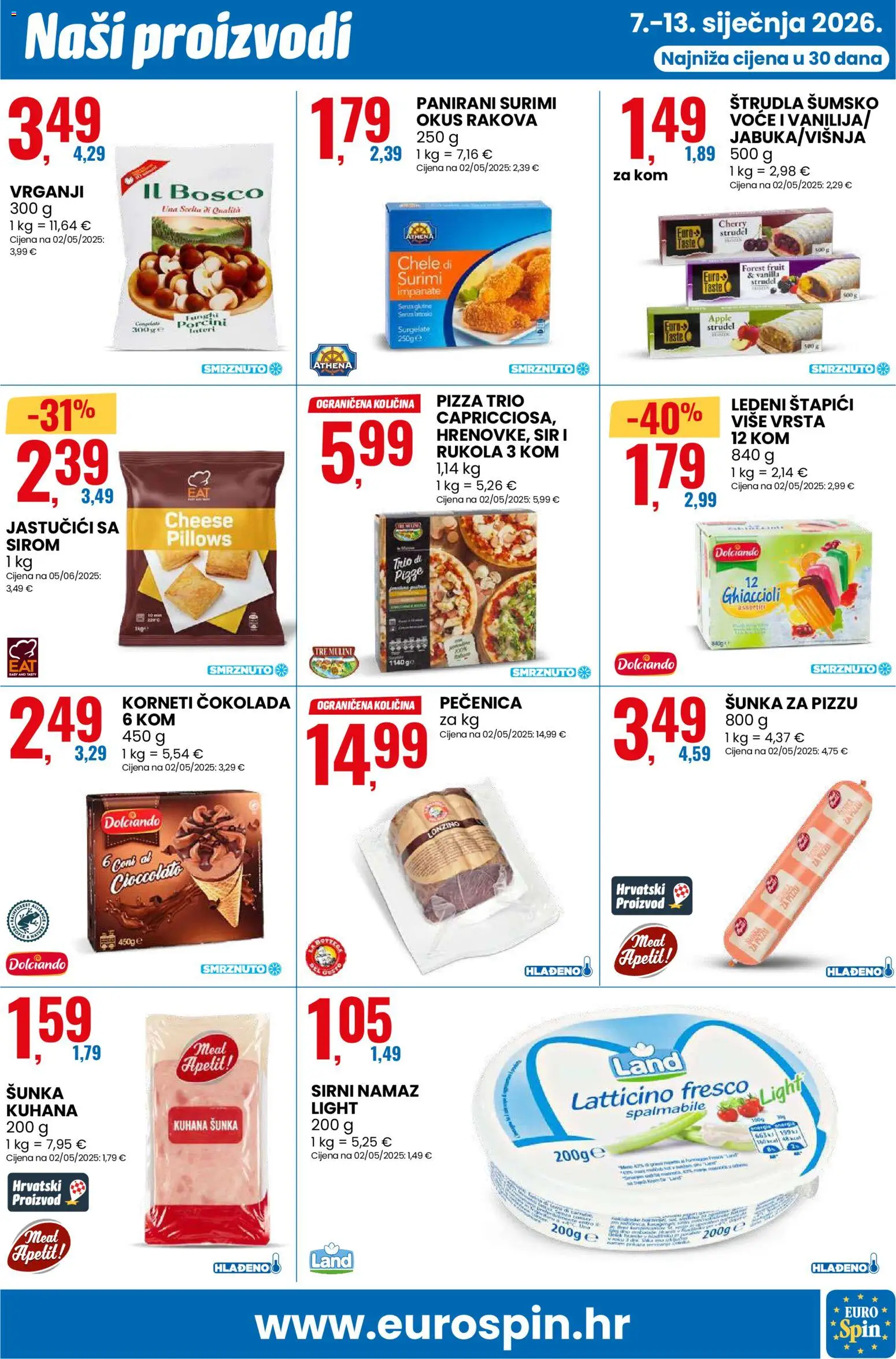 Eurospin katalog | vrijedi od 07.01.2026 | Stranica: 9 | Proizvodi: Sir, Čokolada, Pizza, Štapići