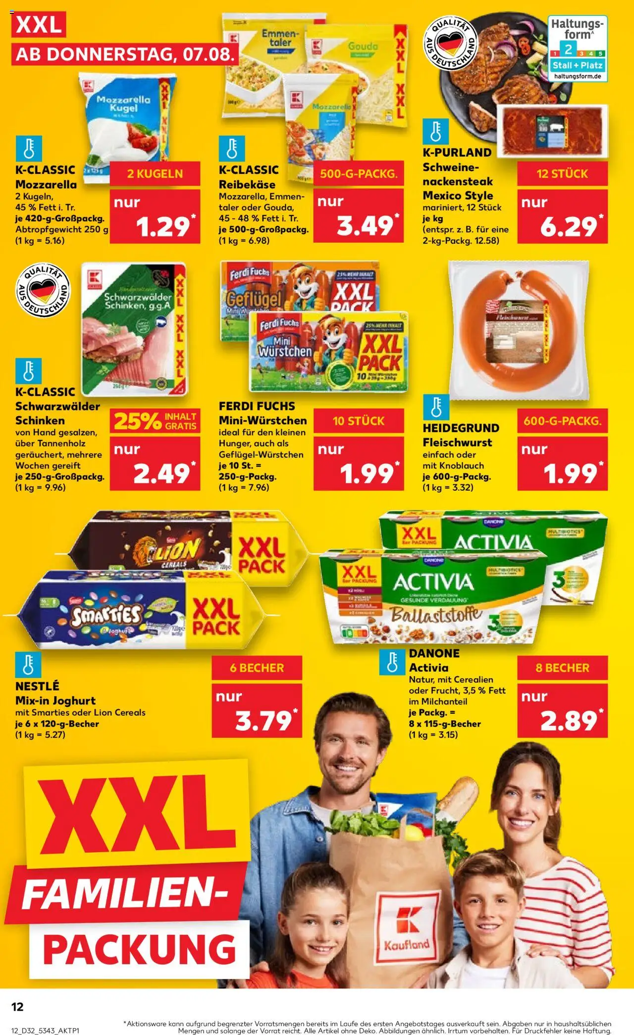 Kaufland prospekt Speyer	 - gültig ab dem 07.08.2025 | Seite: 12 | Produkte: Mozzarella, Smarties, Schinken, Reibekase