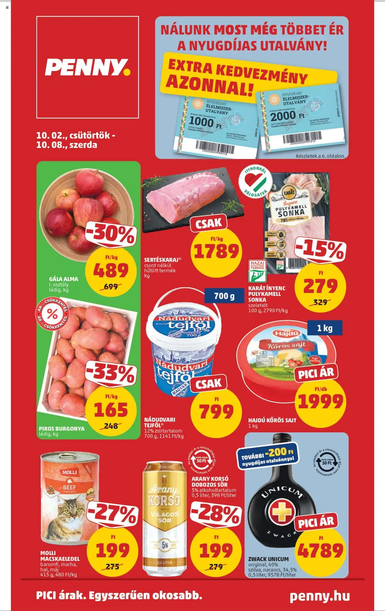PENNY akciós ujság - amely érvényes a következő dátumtól: 02.10.2025 | Oldal: 1 | Termékek: Macskaeledel, Pulykamell sonka, Sonka, Sör