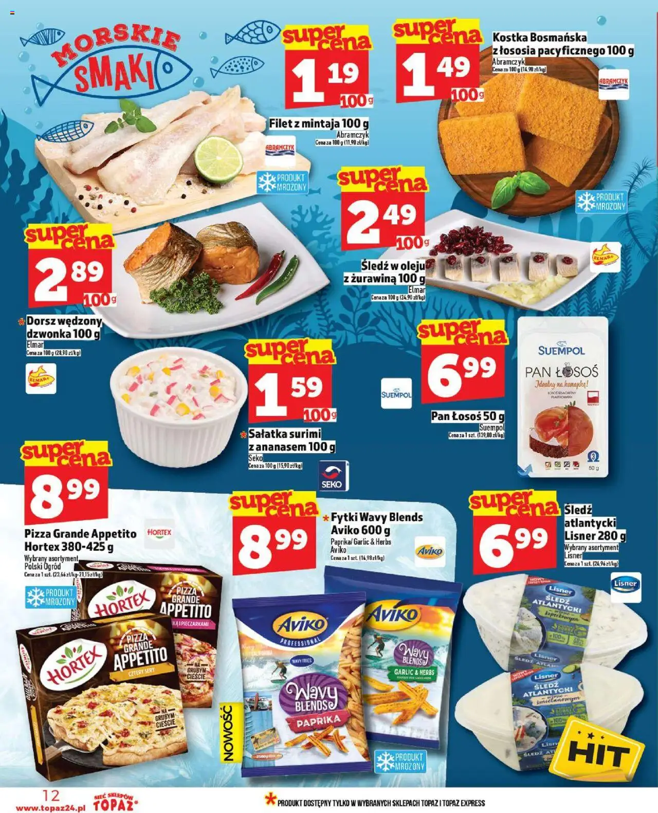 Topaz Gazetka od 11.09.2025 | Strona: 12 | Produkty: Dorsz, Łosoś, Sery, Sałatka